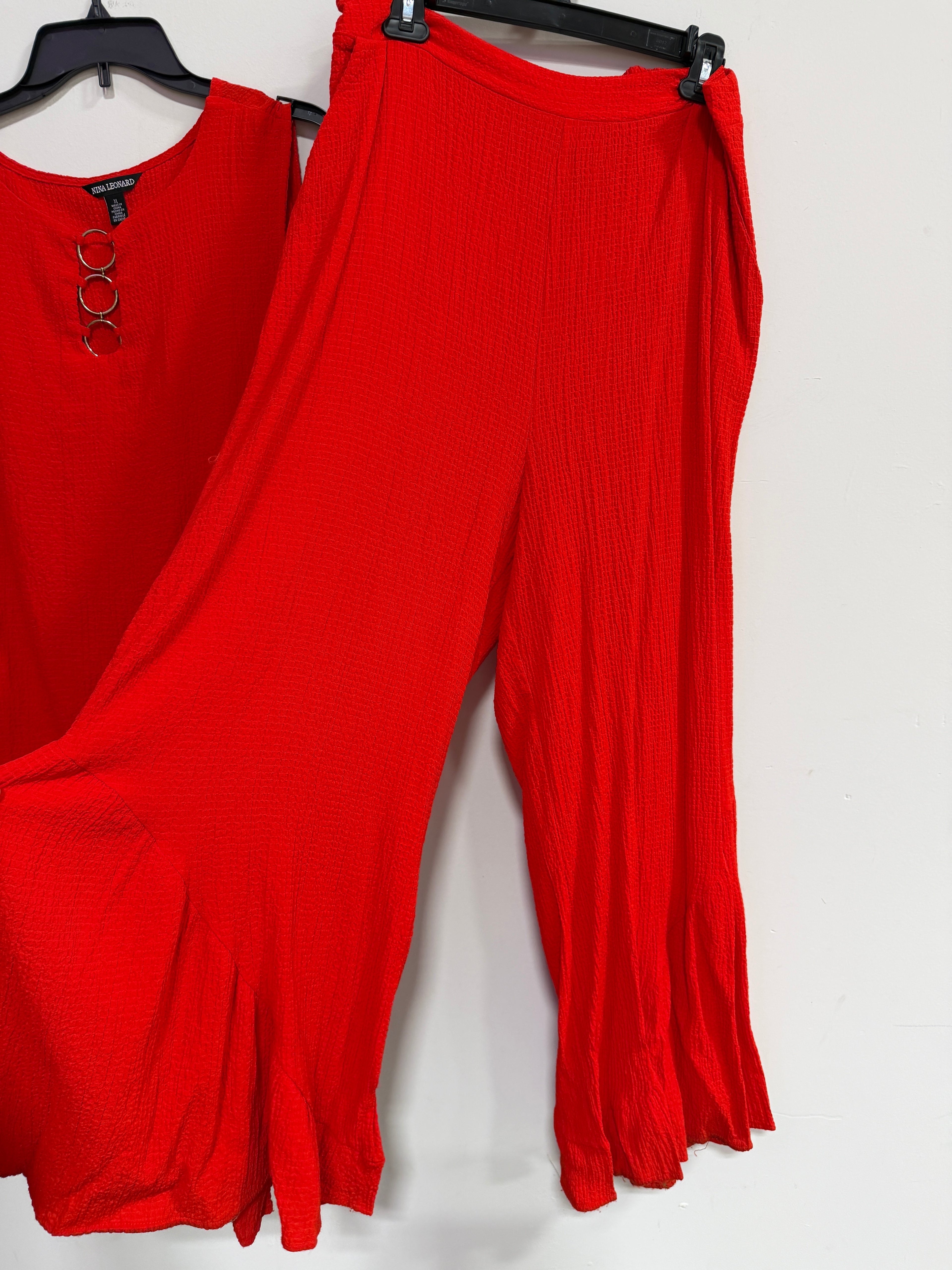 Nina Leonard two-piece sleeveless top and matching wide-leg pant set sz XL