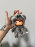POP MART Hirono Road Journal Series Vinyl Plush Doll Pendant – Frostfall Hour (Grey Bear Jumpsuit)