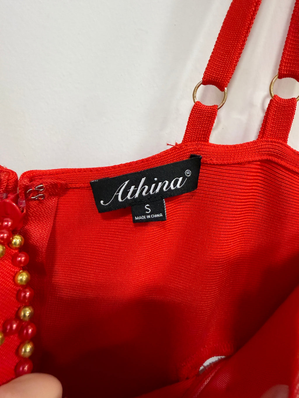 Athina red ribbed bandage midi dress sz S