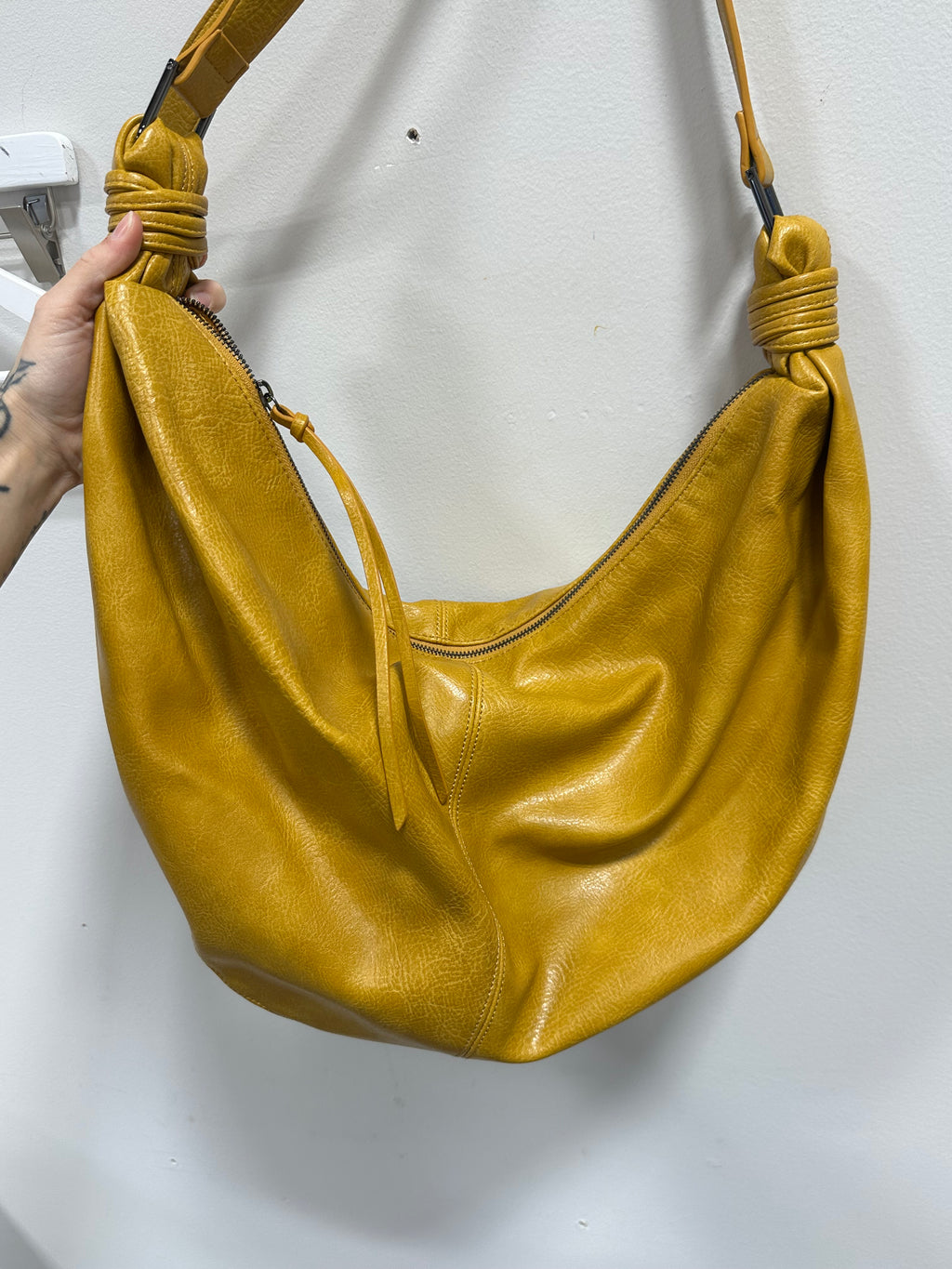 Free People Vegan Slouch Bag Crescent Hobo - Mustard Yellow