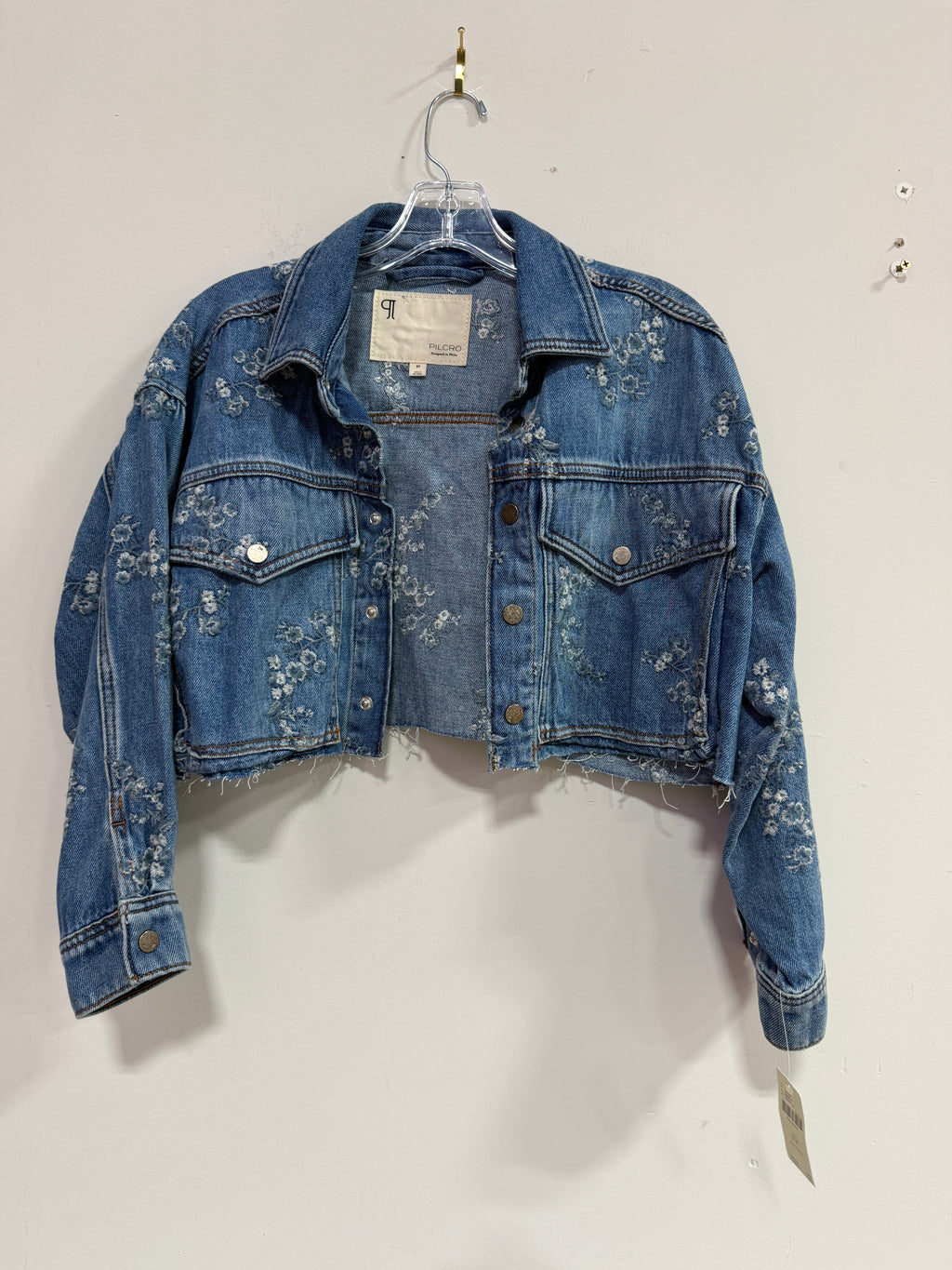 Anthropologie Pilcro Embroidered Utility Denim Jacket women's sz S