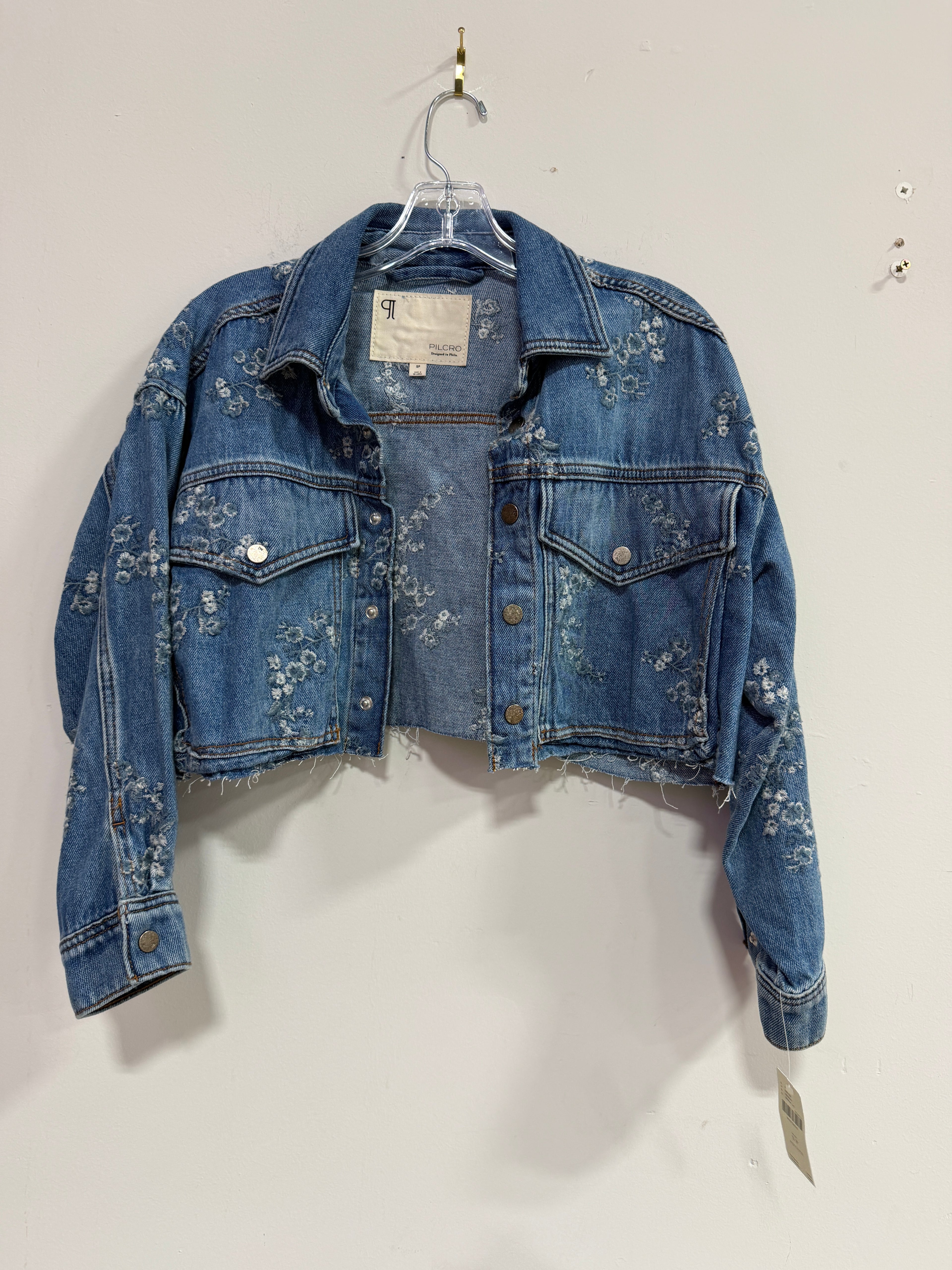 Anthropologie Pilcro Embroidered Utility Denim Jacket women's sz S