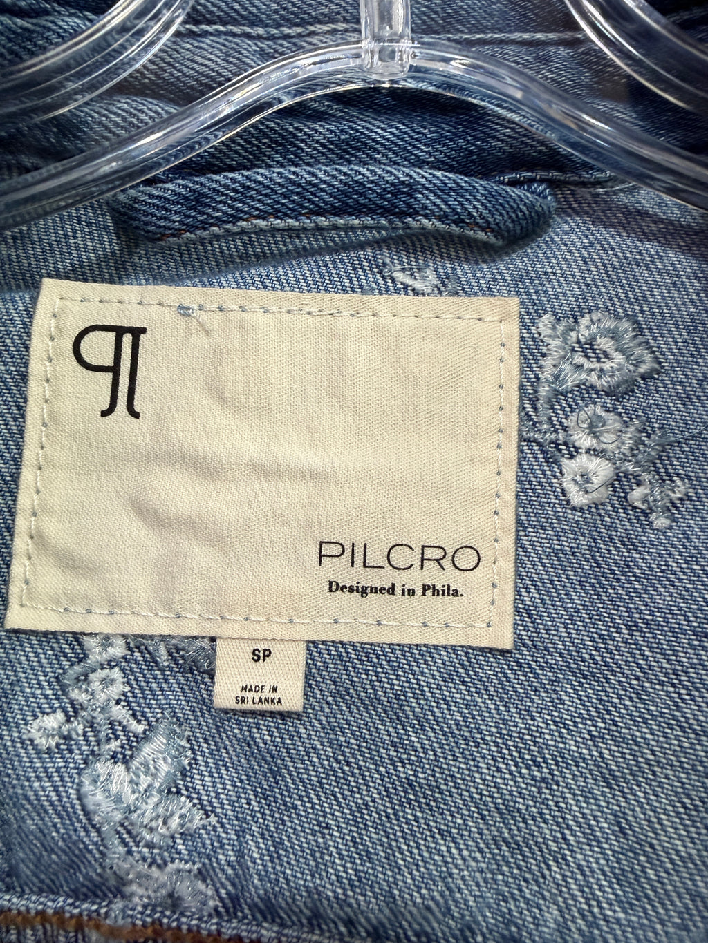 Anthropologie Pilcro Embroidered Utility Denim Jacket women's sz S