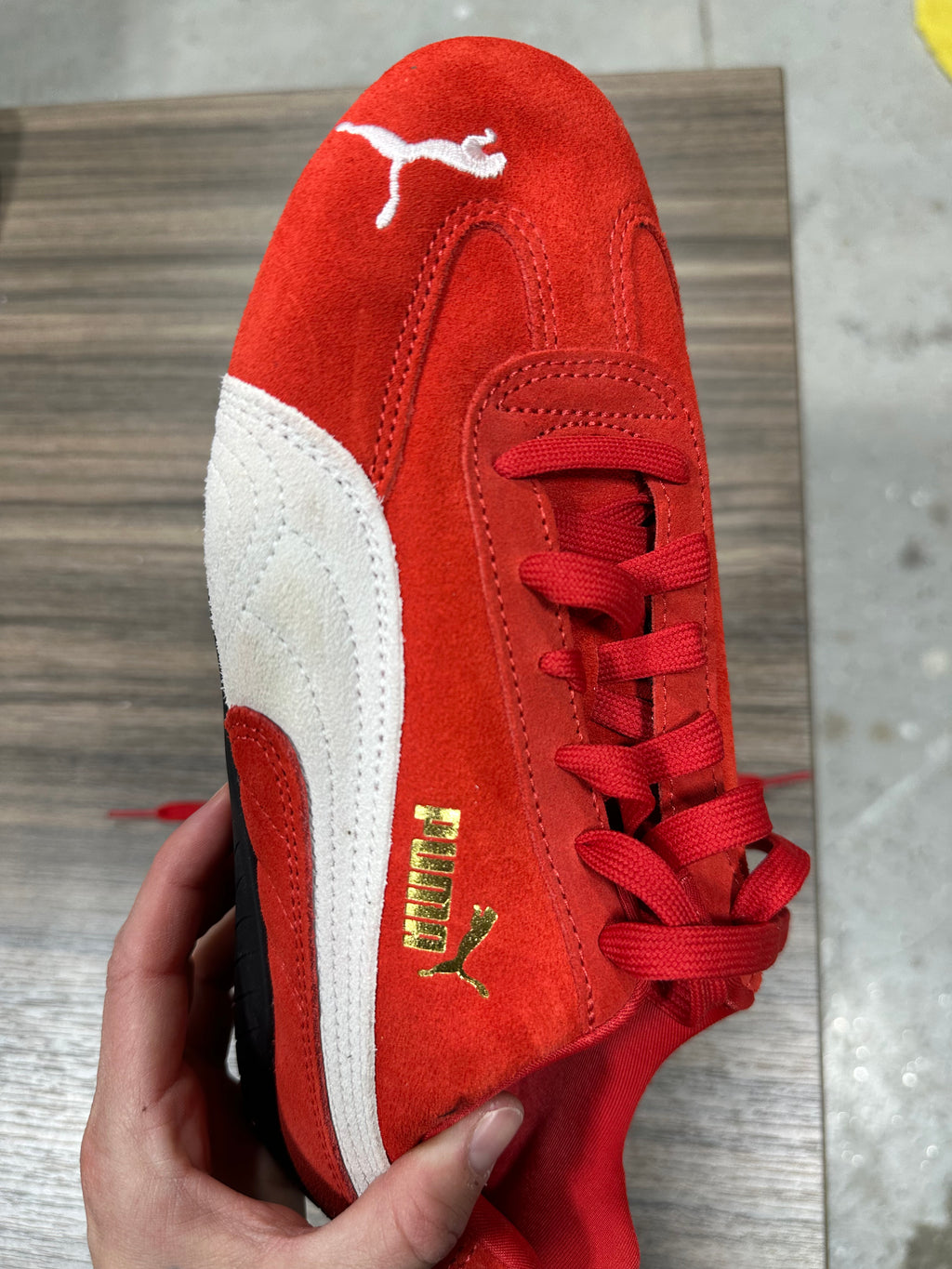Puma Speedcat OG For All Time Red White Low Top Sneakers US Men 7.5 Women 9 398846-02