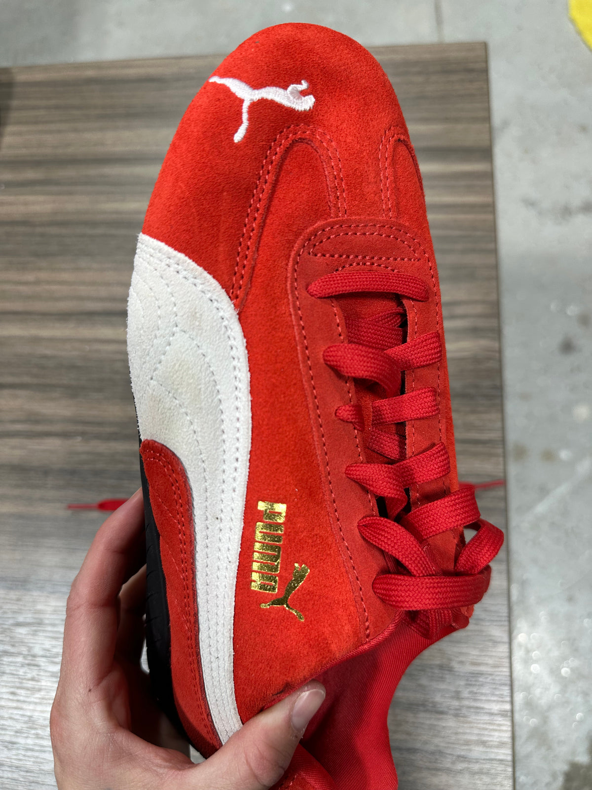 Puma Speedcat OG For All Time Red White Low Top Sneakers US Men 7.5 Women 9 398846-02