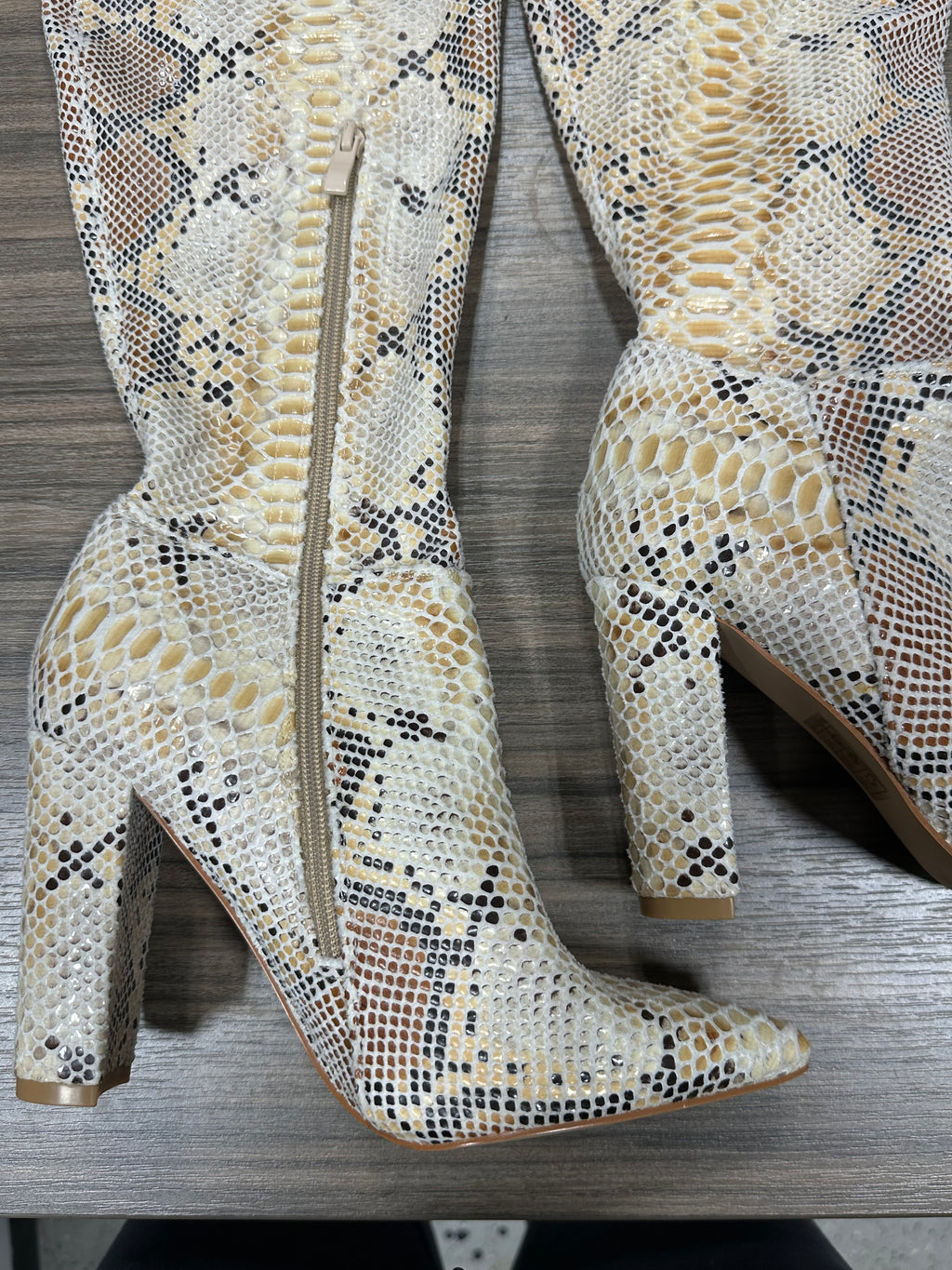 ASOS Design Clover Premium Leather Snake Knee High Boots Chunky Block Heel Womens 10