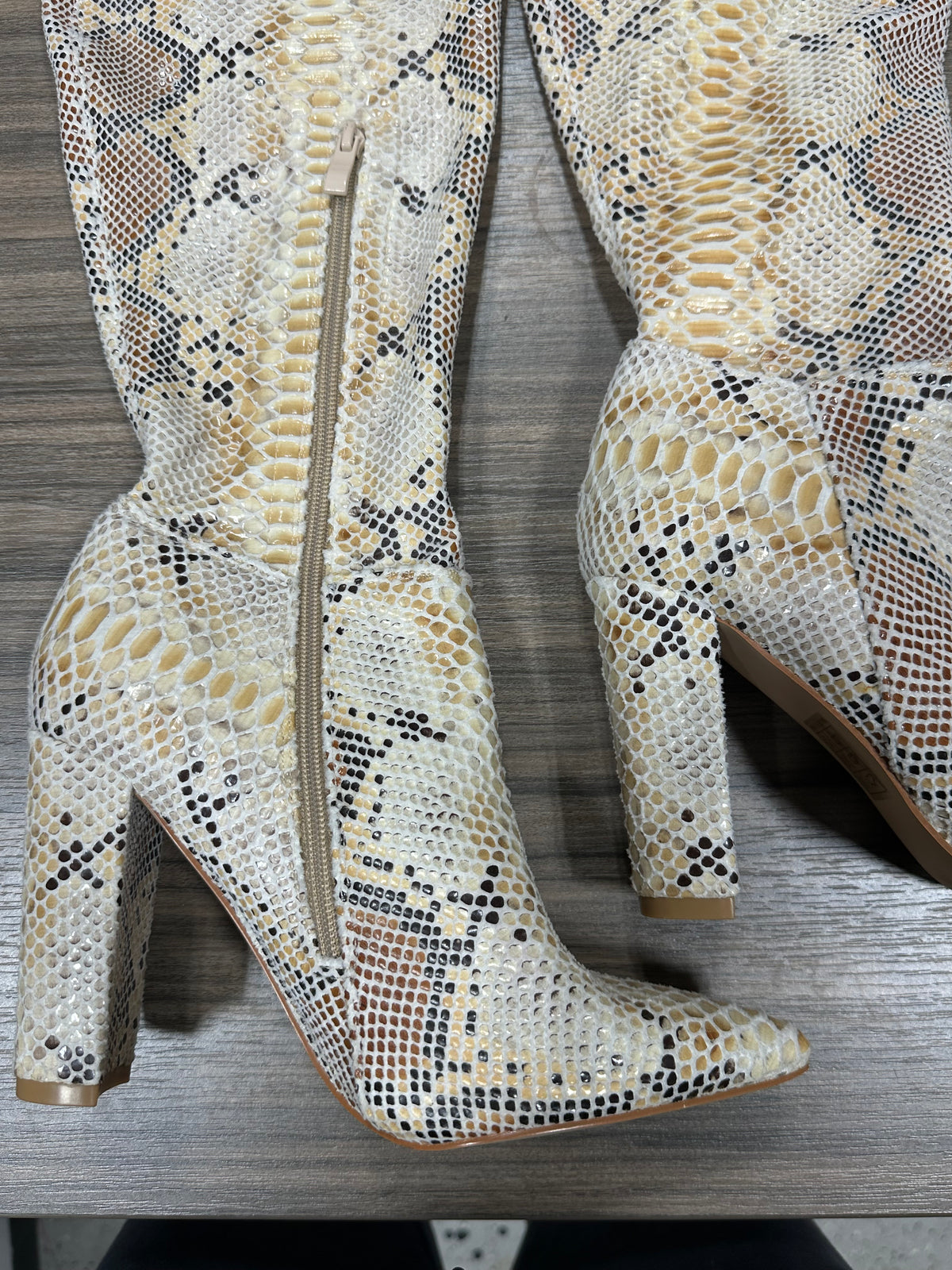 ASOS Design Clover Premium Leather Snake Knee High Boots Chunky Block Heel Womens 10