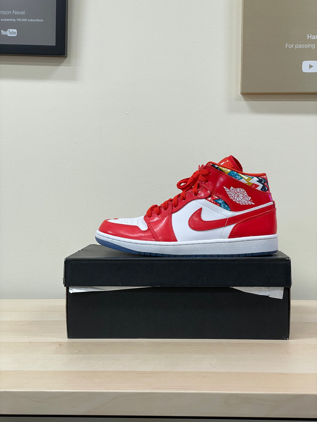 Jordan 1 Mid Barcelona Sweater Red Patent Sz 10
