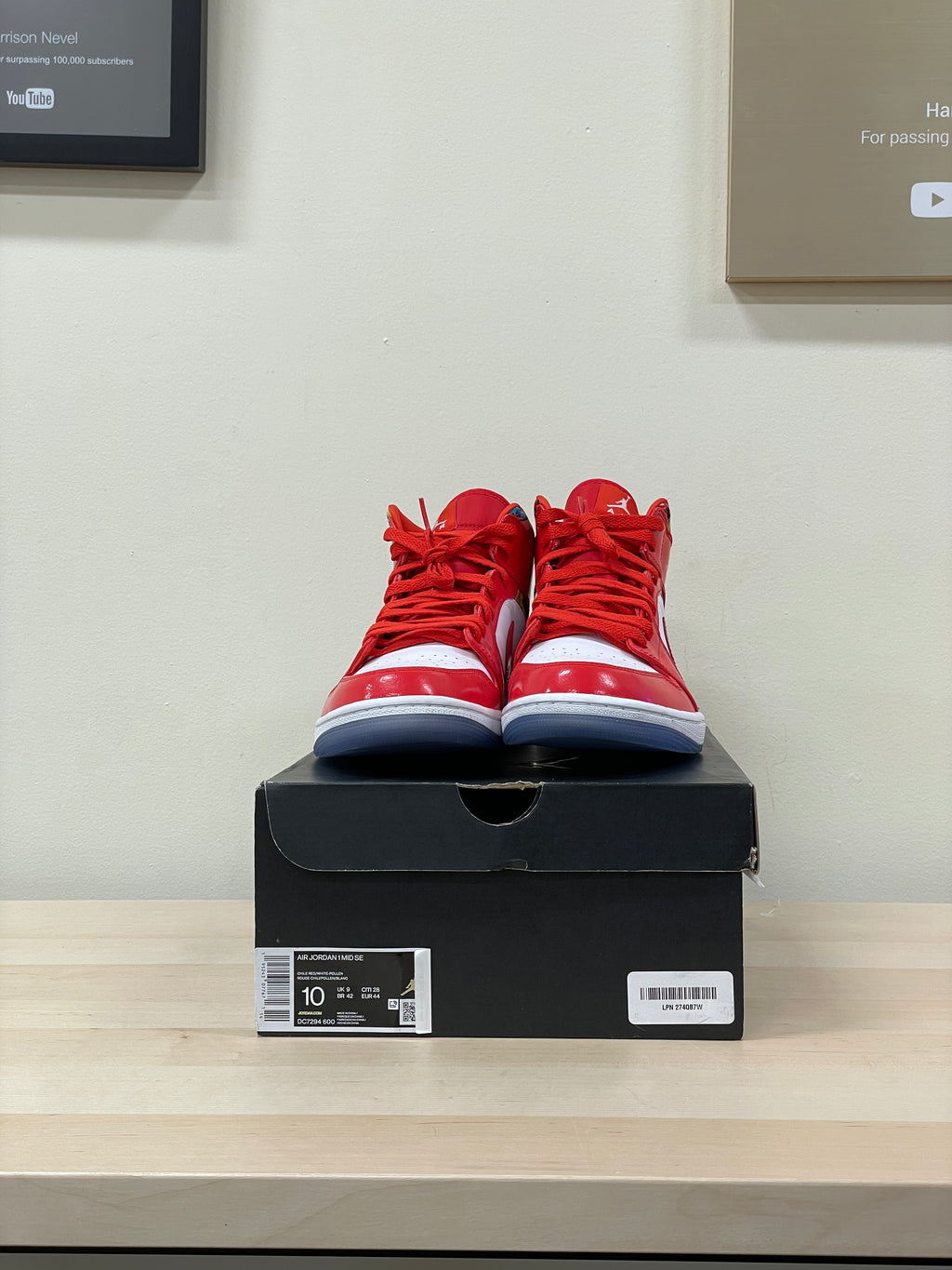 Jordan 1 Mid Barcelona Sweater Red Patent Sz 10