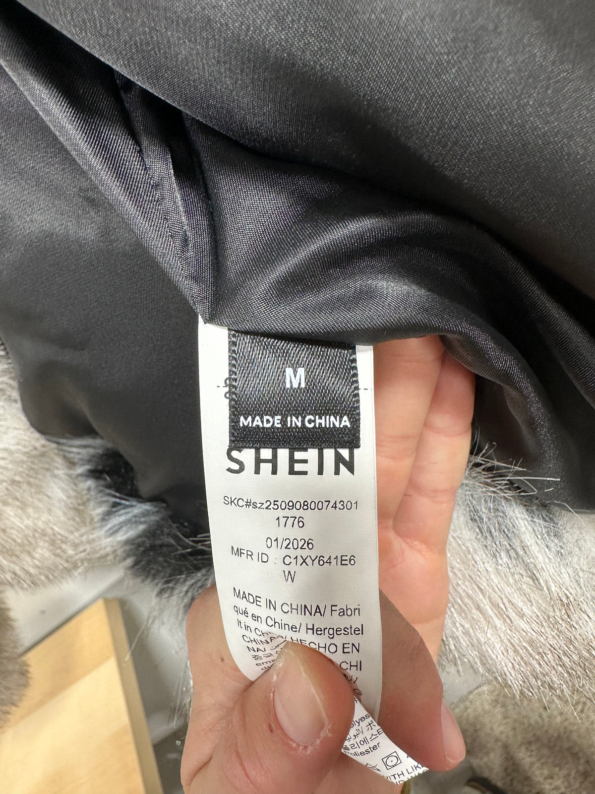 SHEIN Shaggy Faux Fur Cropped Coat Jacket Womens Medium Black White Striped