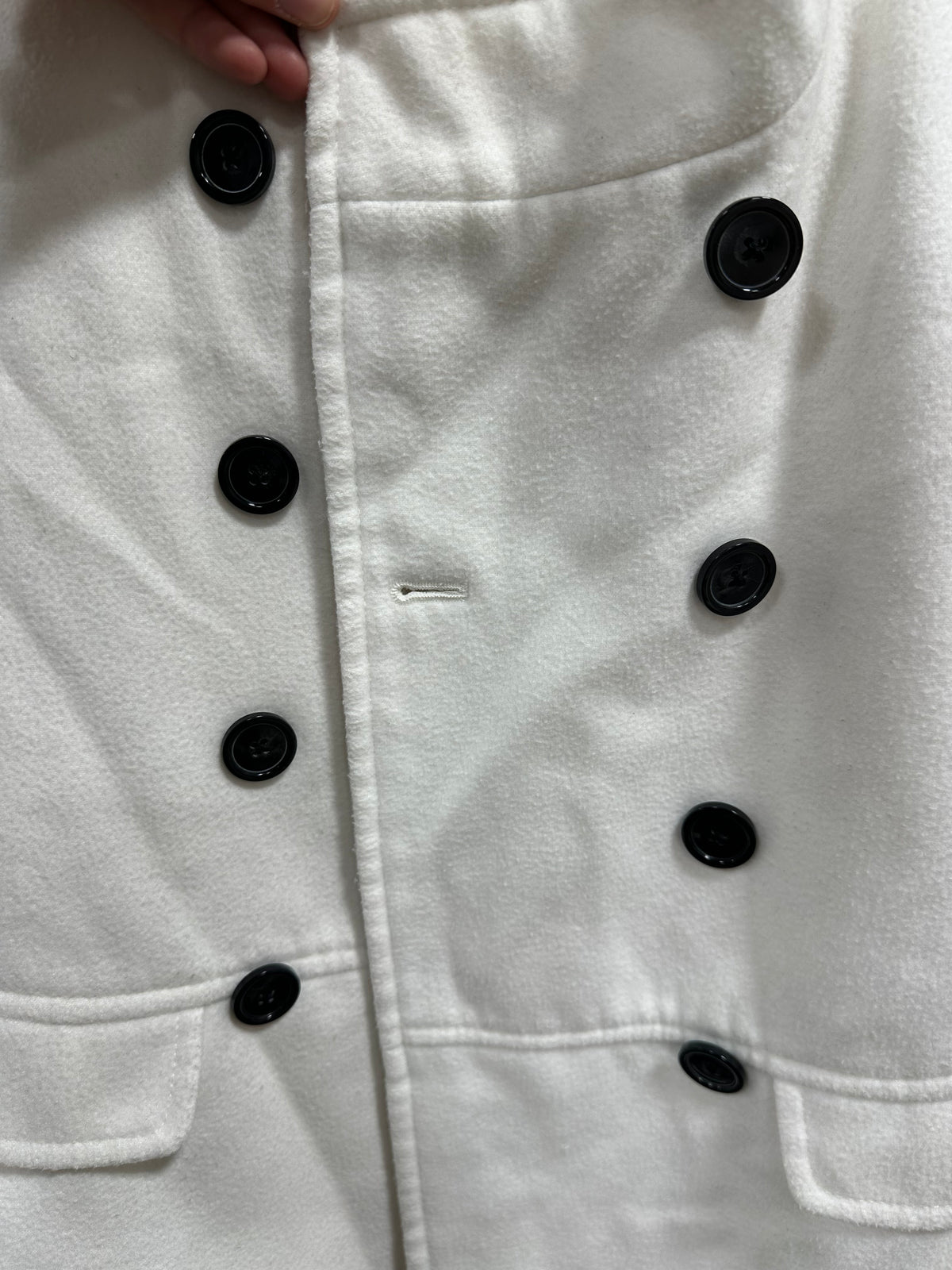 Old Navy White Double Breasted Pea Coat Jacket Womens Size Small Fleece Wool Blend