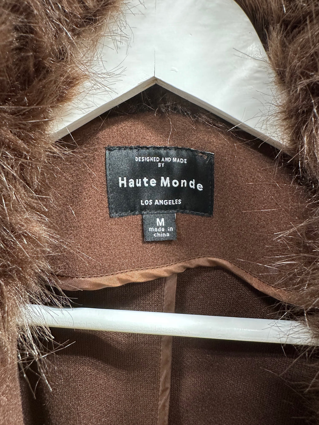 Haute Monde Brown Faux Fur Collar Wrap Coat Womens Size Medium Belted Trench