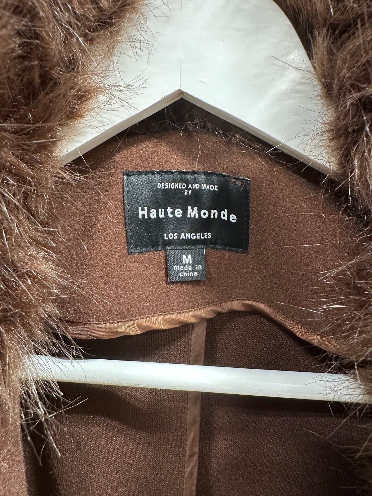 Haute Monde Brown Faux Fur Collar Wrap Coat Womens Size Medium Belted Trench
