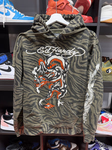 Ed Hardy Dragon Zebra Print Hoodie Sz L