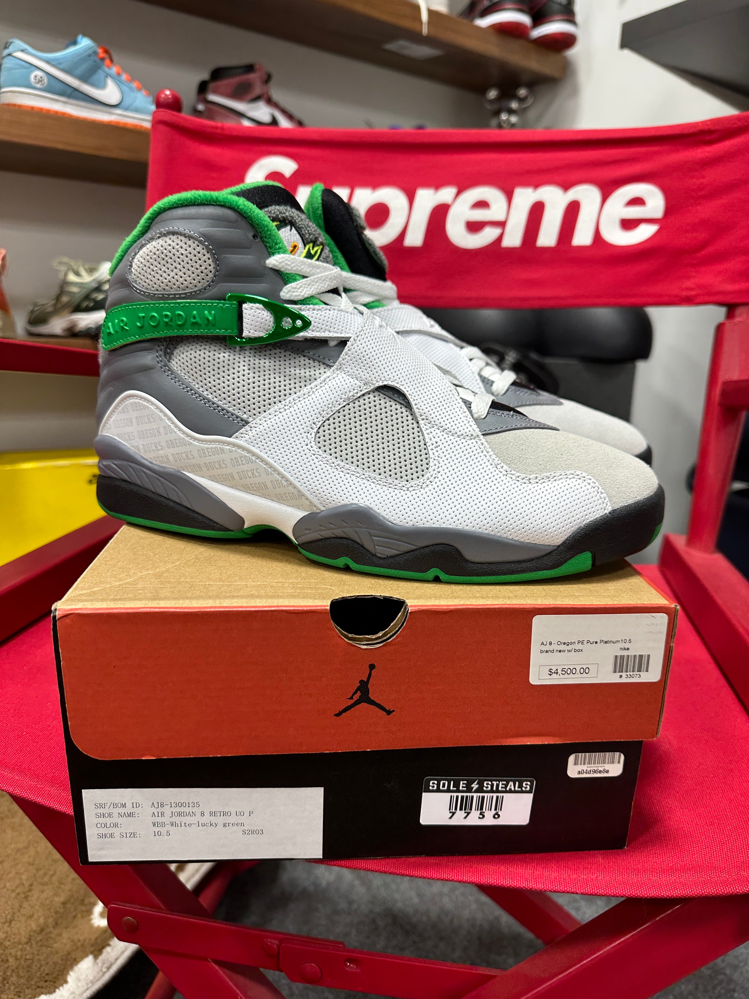 Jordan 8 Retro University of Oregon PE Pure Platinum Sz 10.5