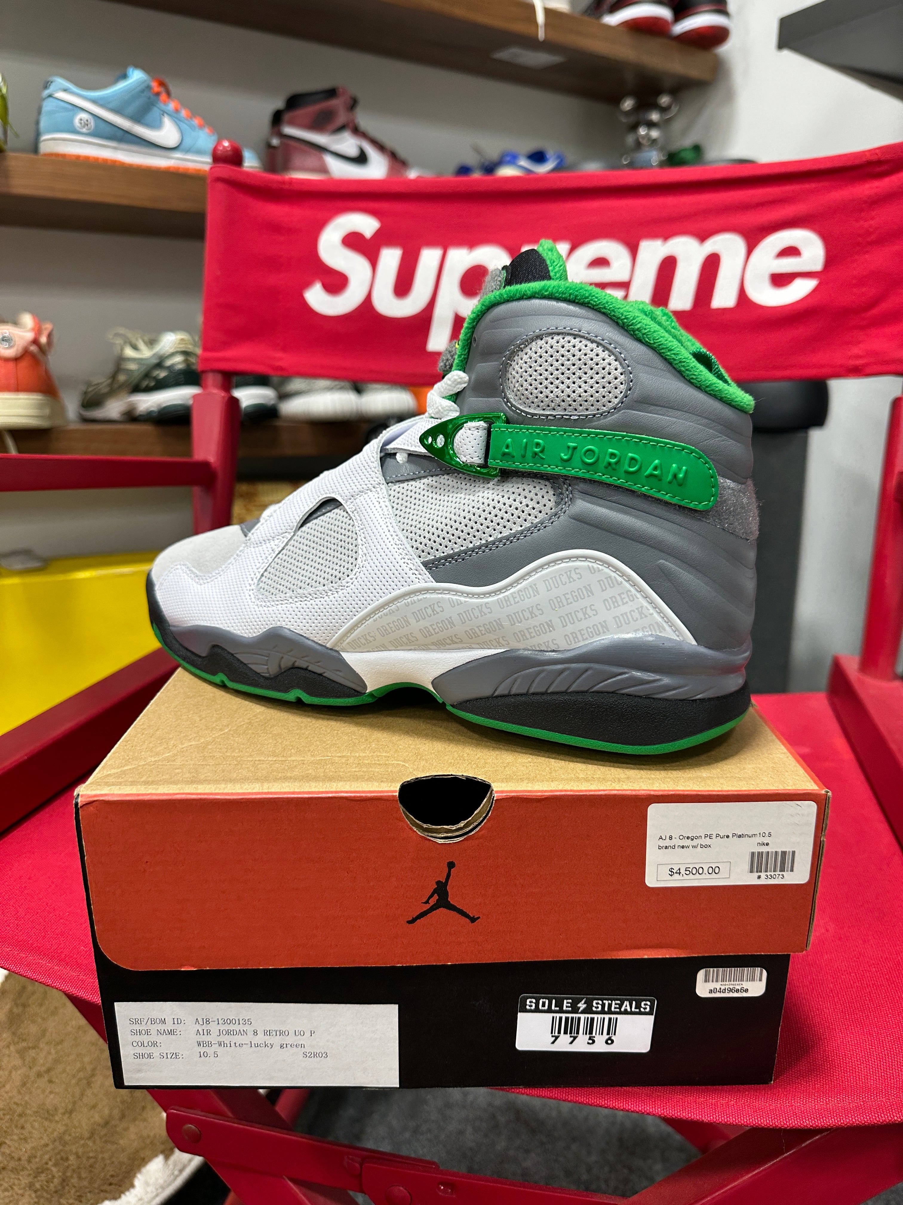Jordan 8 Retro University of Oregon PE Pure Platinum Sz 10.5