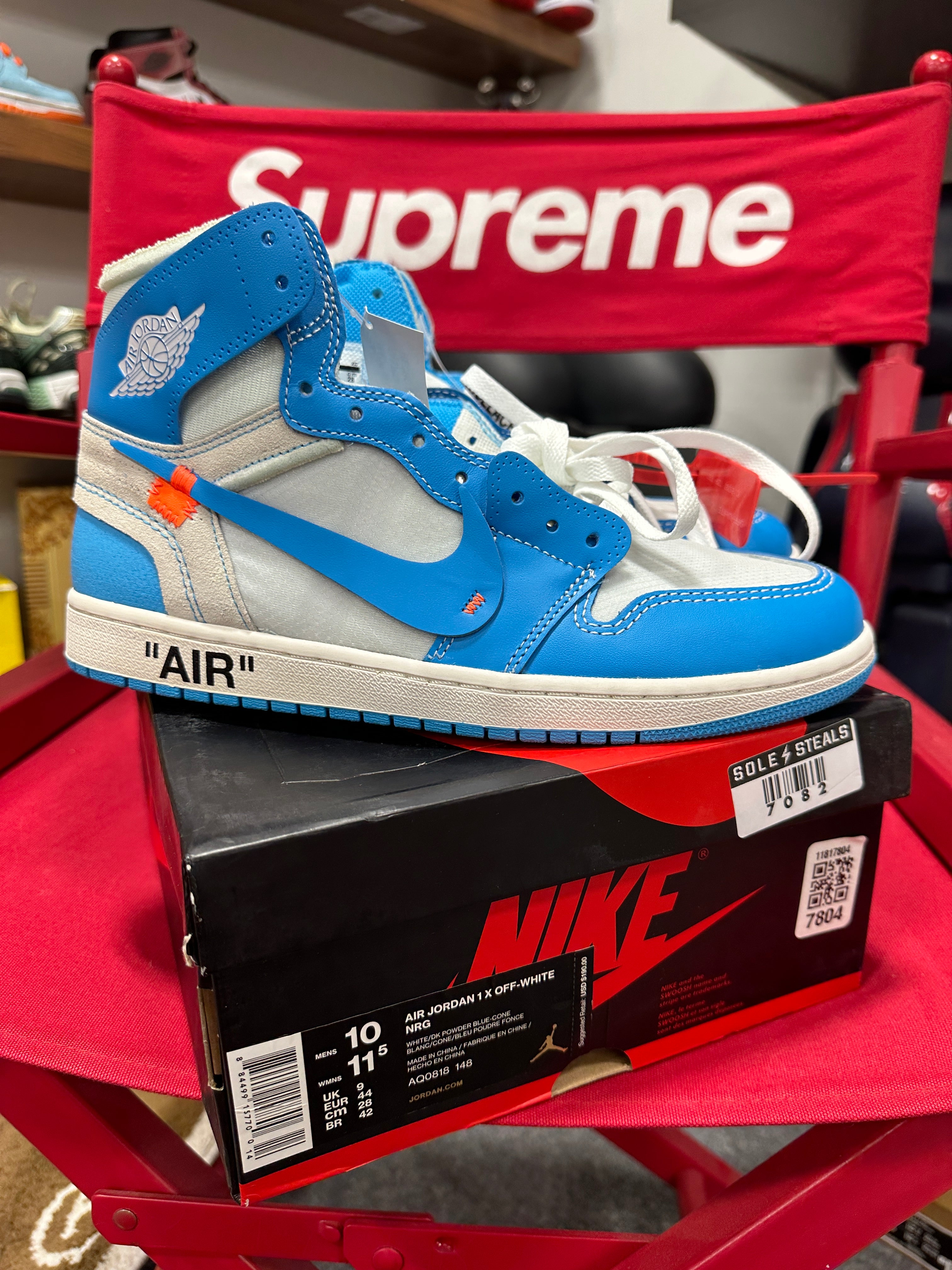 Jordan 1 Retro High Off-White University Blue Sz 10