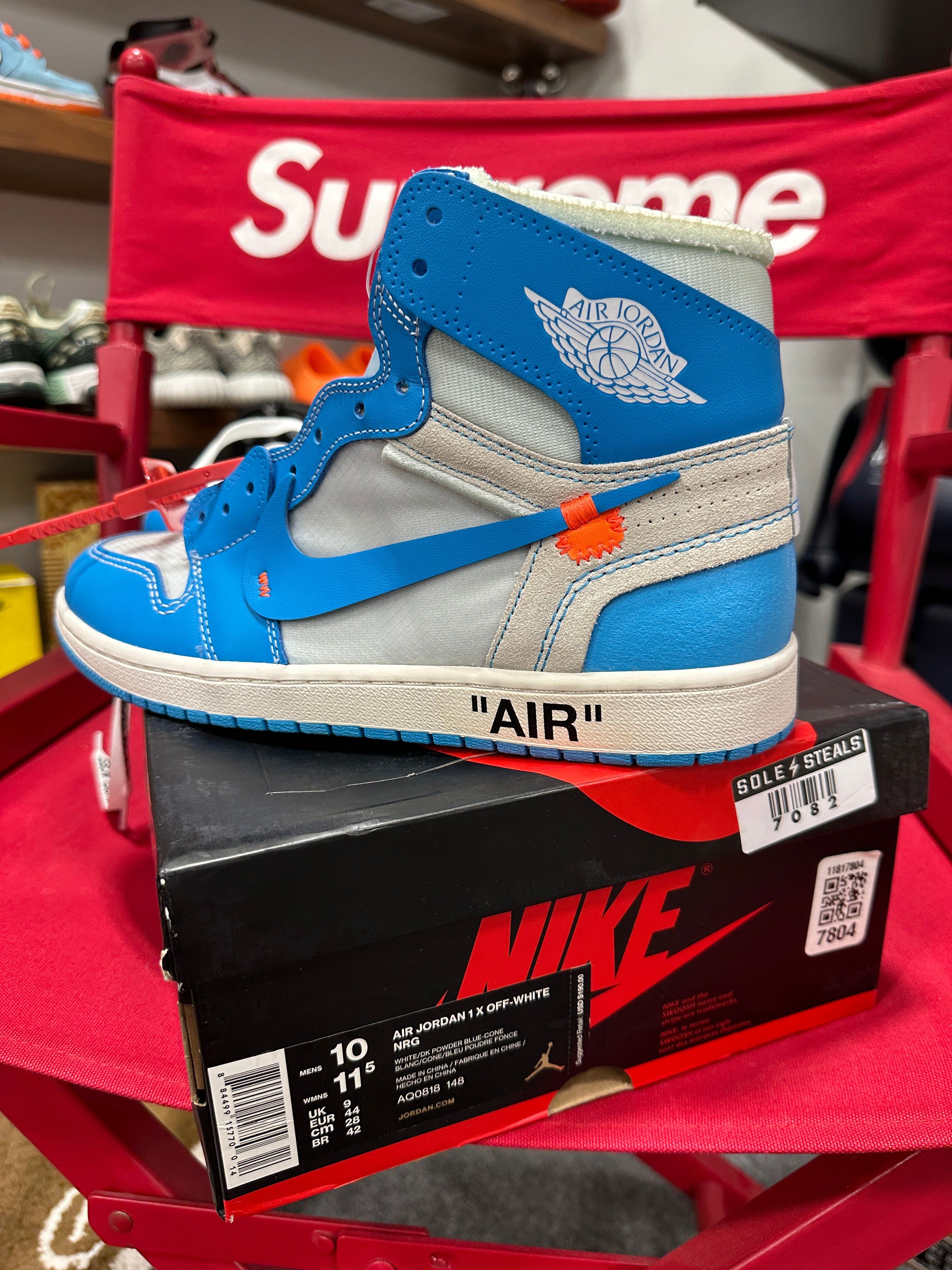 Jordan 1 Retro High Off-White University Blue Sz 10