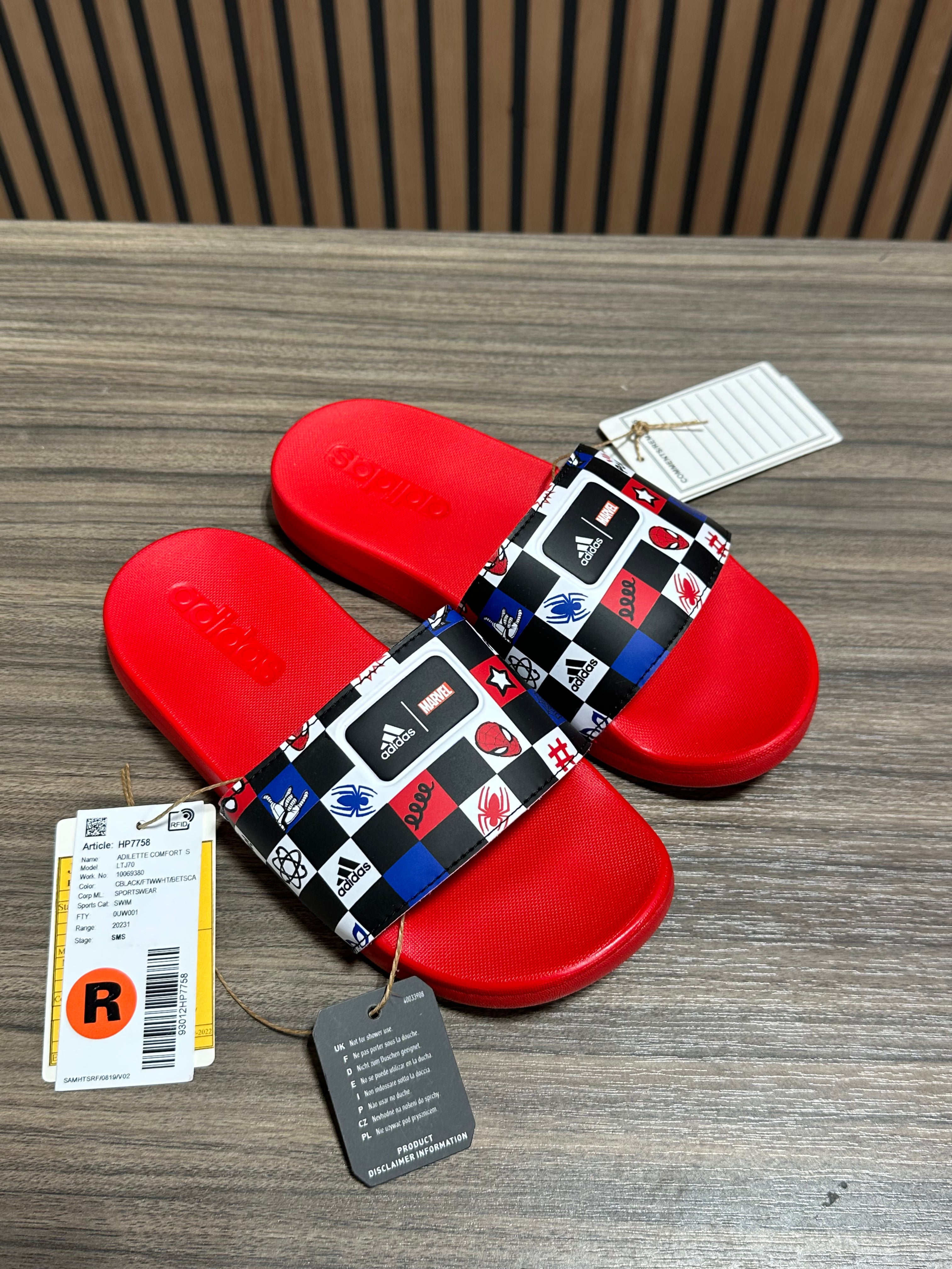 Adidas x Disney Spider-Man Adilette Comfort Slide Sandals Sz 3.5