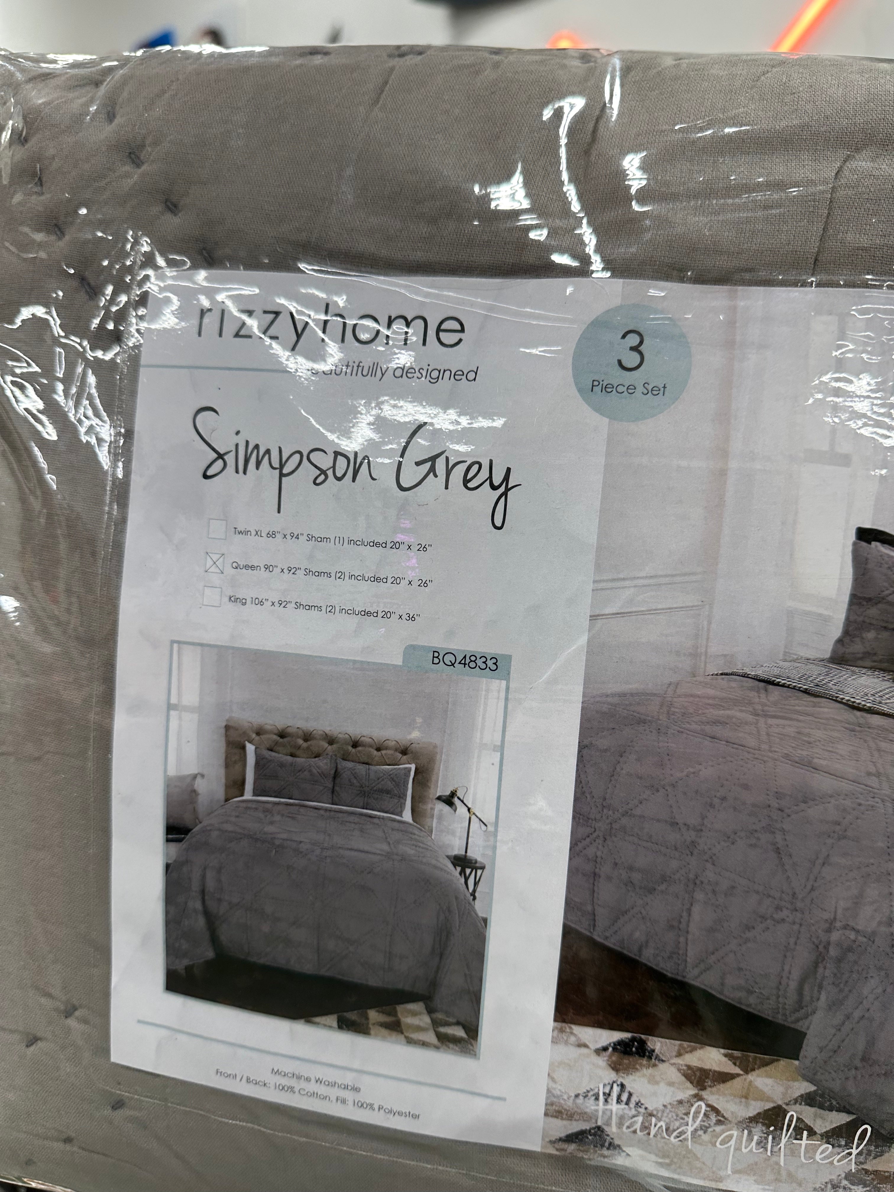Rizzy Home Simpson grey solid queen quilt set