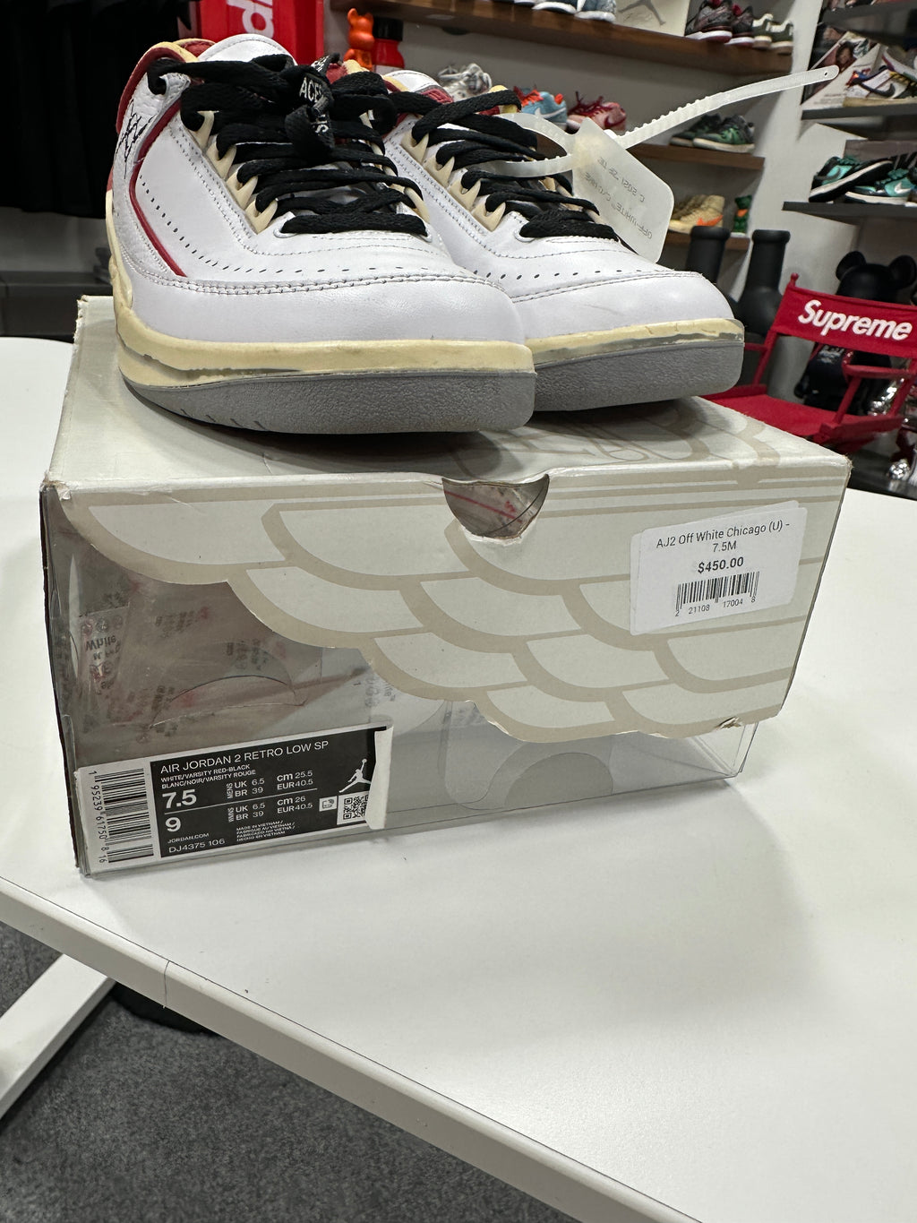 Jordan 2 Retro Low SP Off-White White Red Sz 7.5M/9W