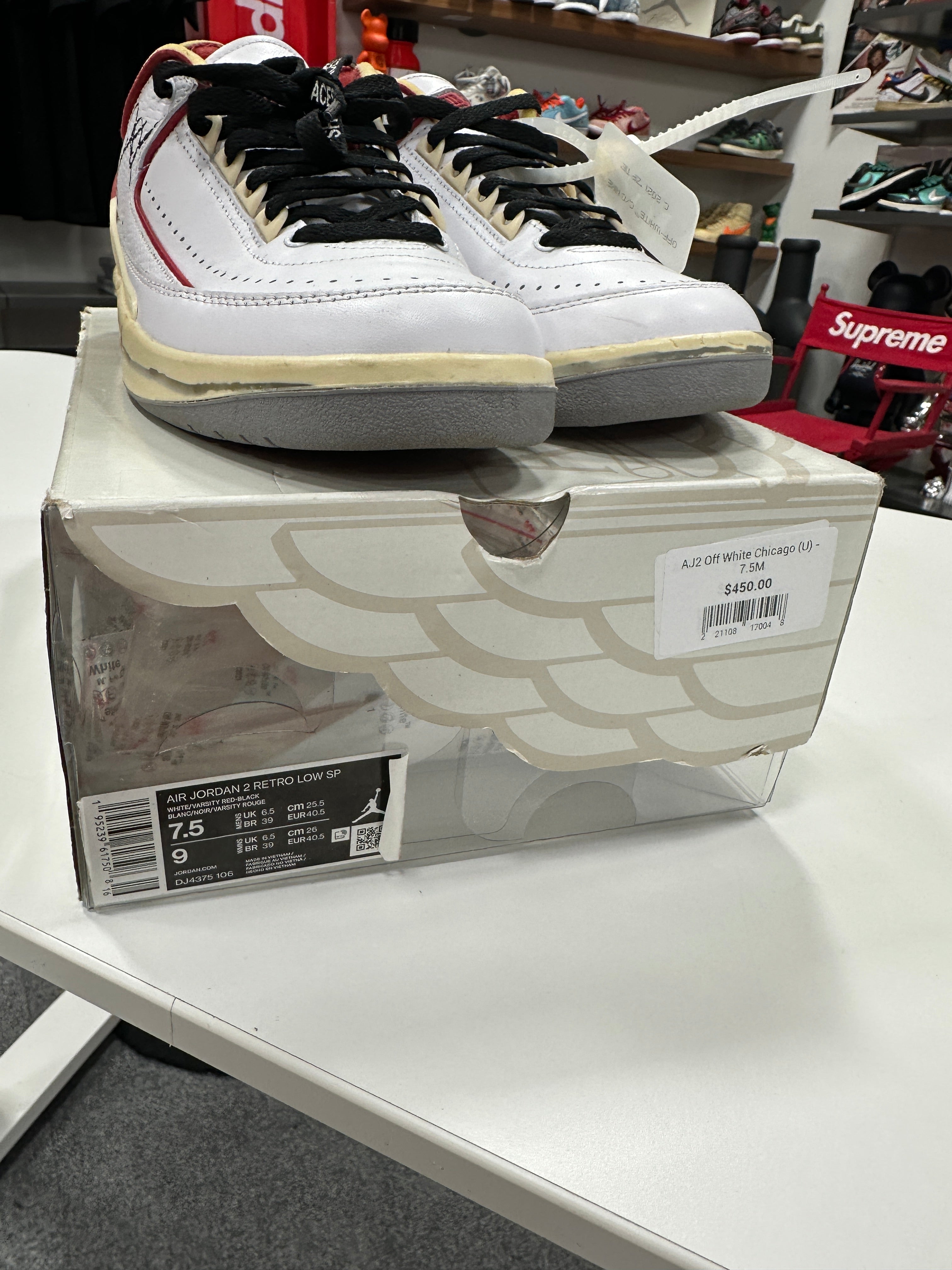 Jordan 2 Retro Low SP Off-White White Red Sz 7.5M/9W