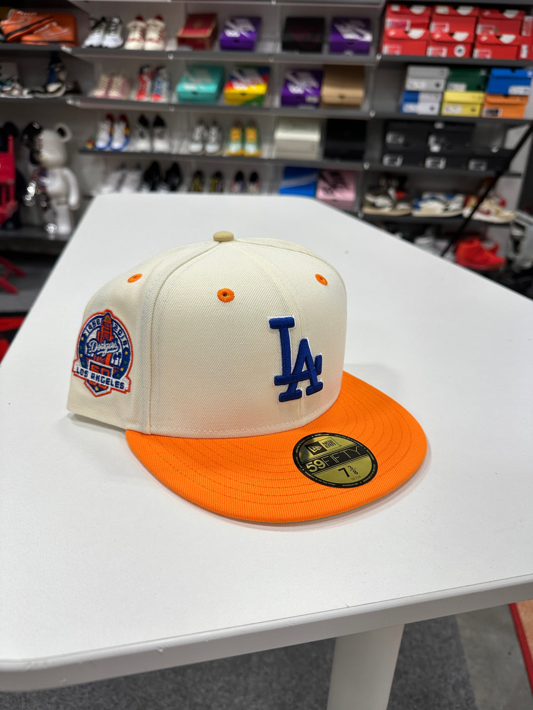 LA New Era Hat Sz 7 3/8 Cream/Orange