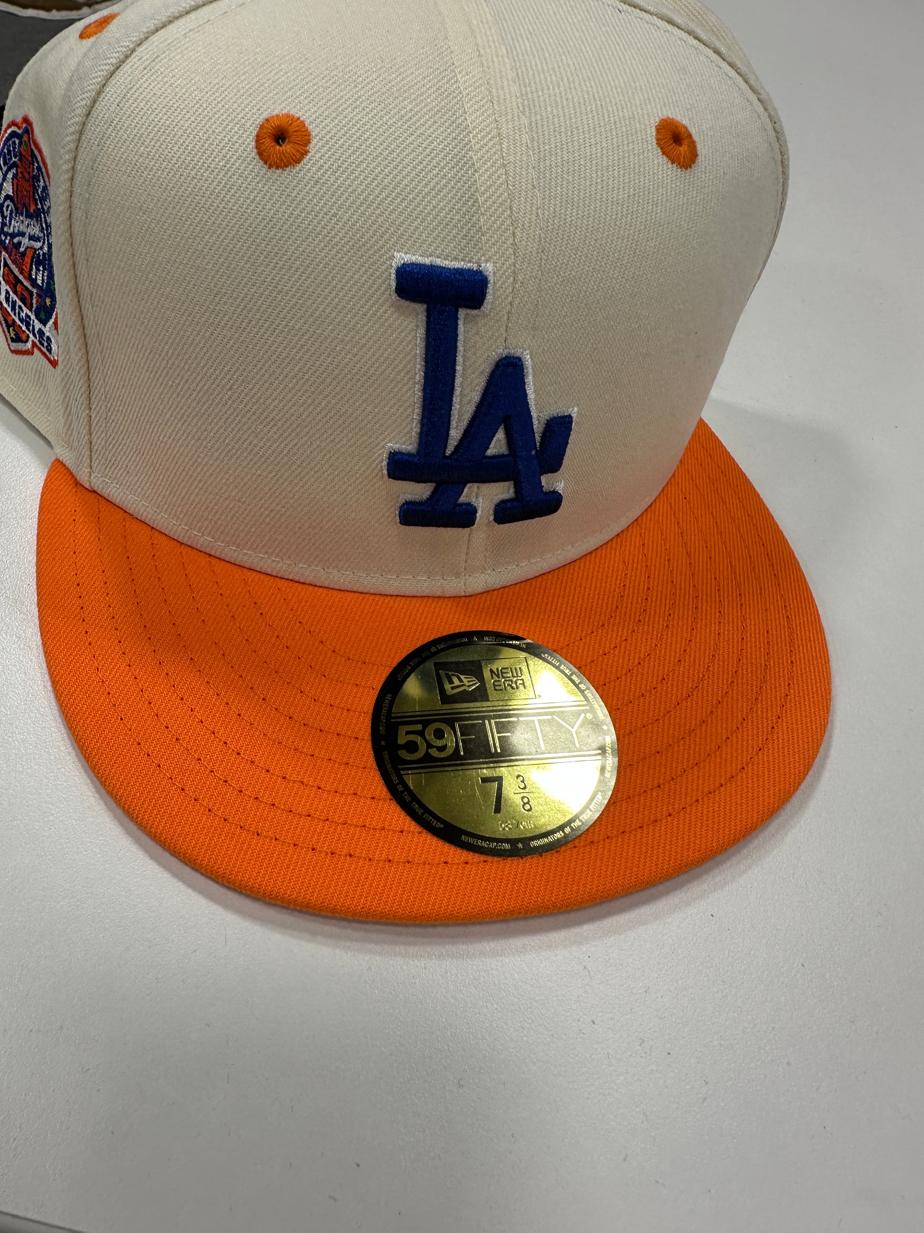 LA New Era Hat Sz 7 3/8 Cream/Orange