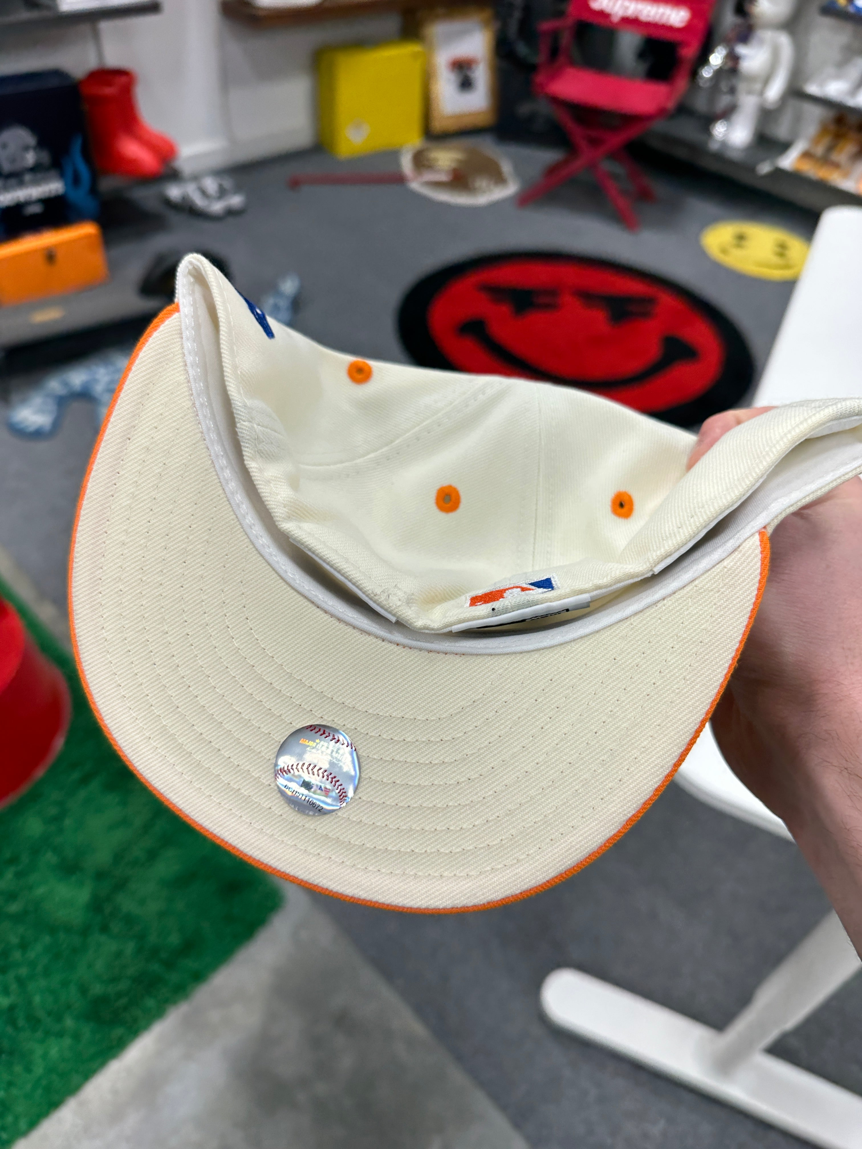 LA New Era Hat Sz 7 3/8 Cream/Orange