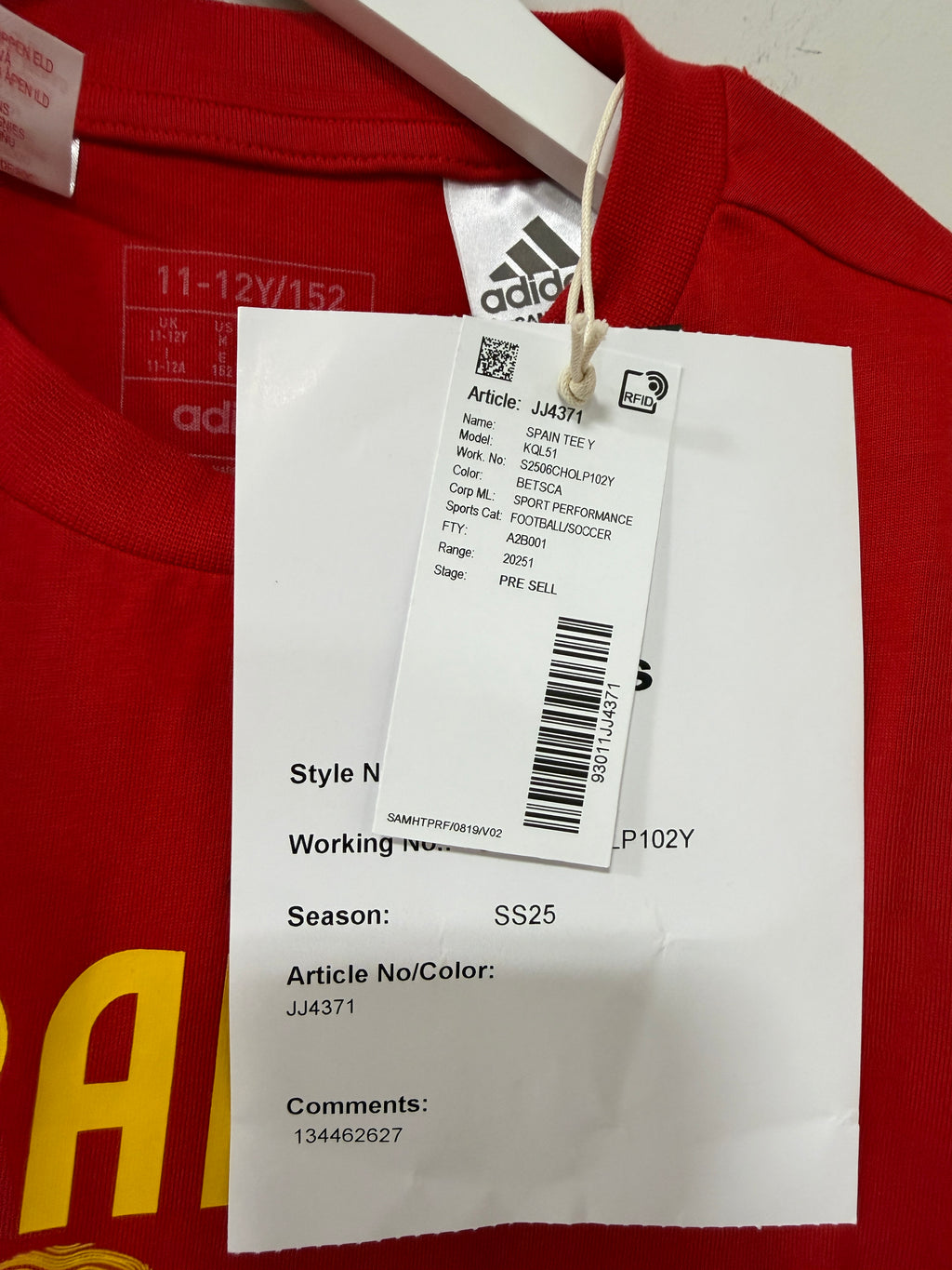 Adidas Spain T-Shirt Youth Size M