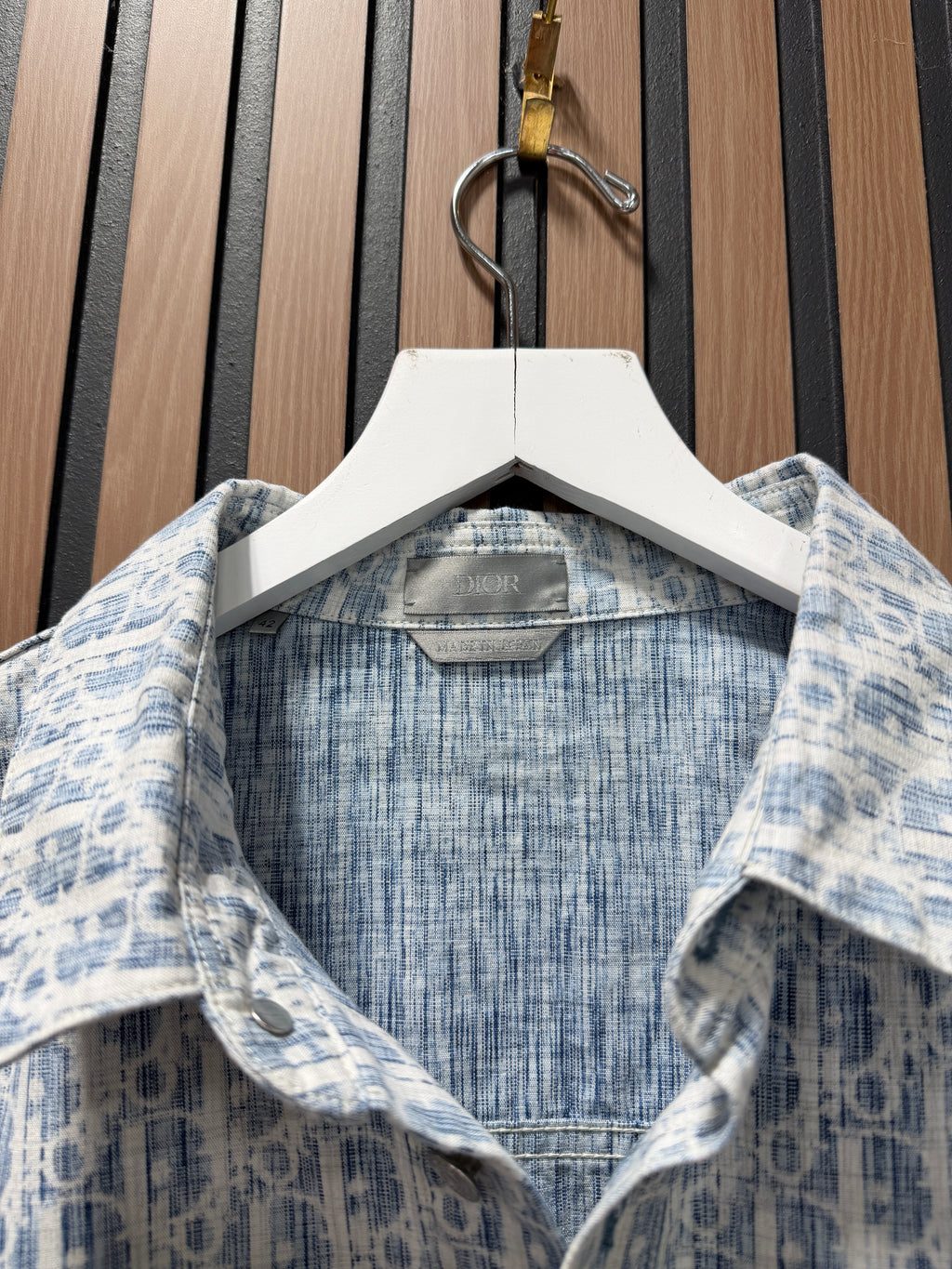 Overshirt Blue and White Dior Oblique Kasuri Cotton Denim Sz 42 (Large)