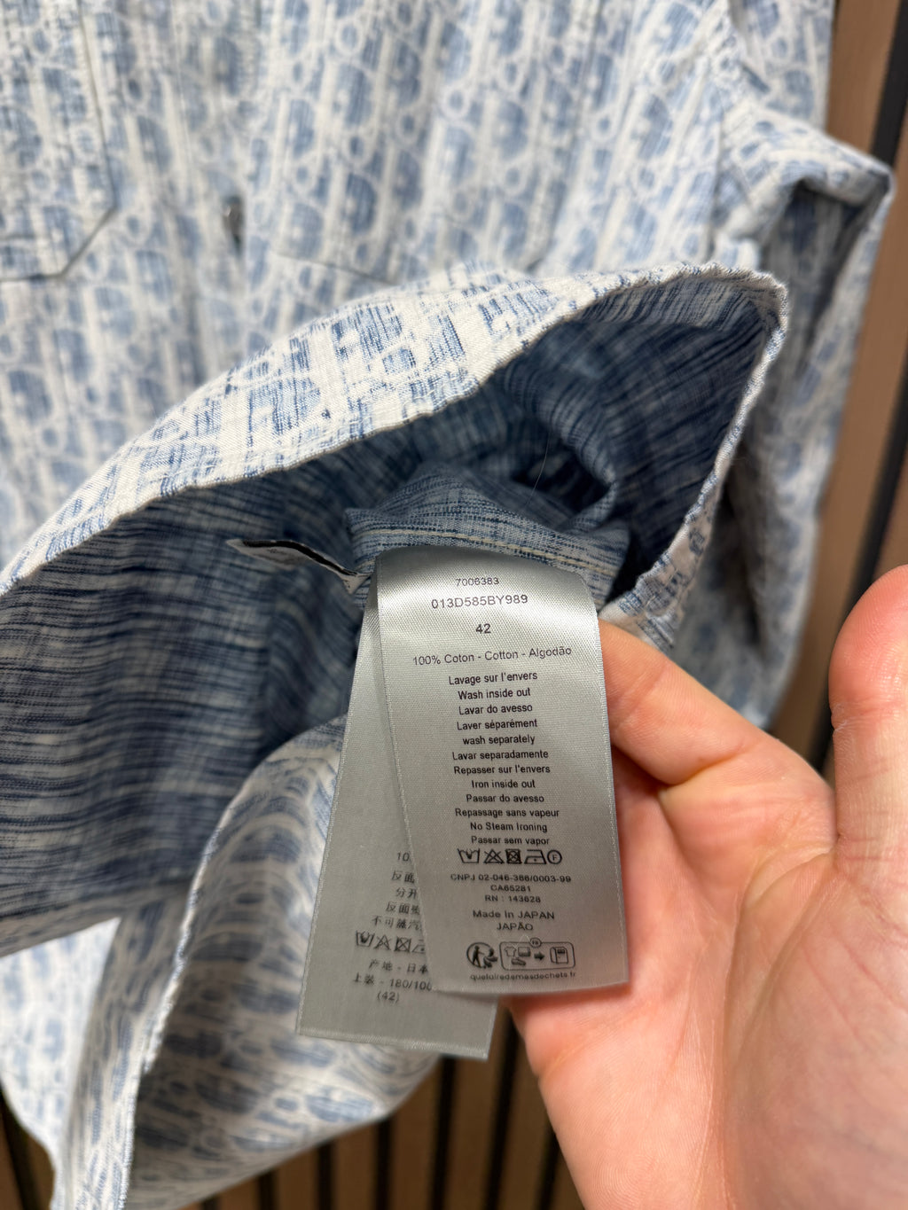 Overshirt Blue and White Dior Oblique Kasuri Cotton Denim Sz 42 (Large)