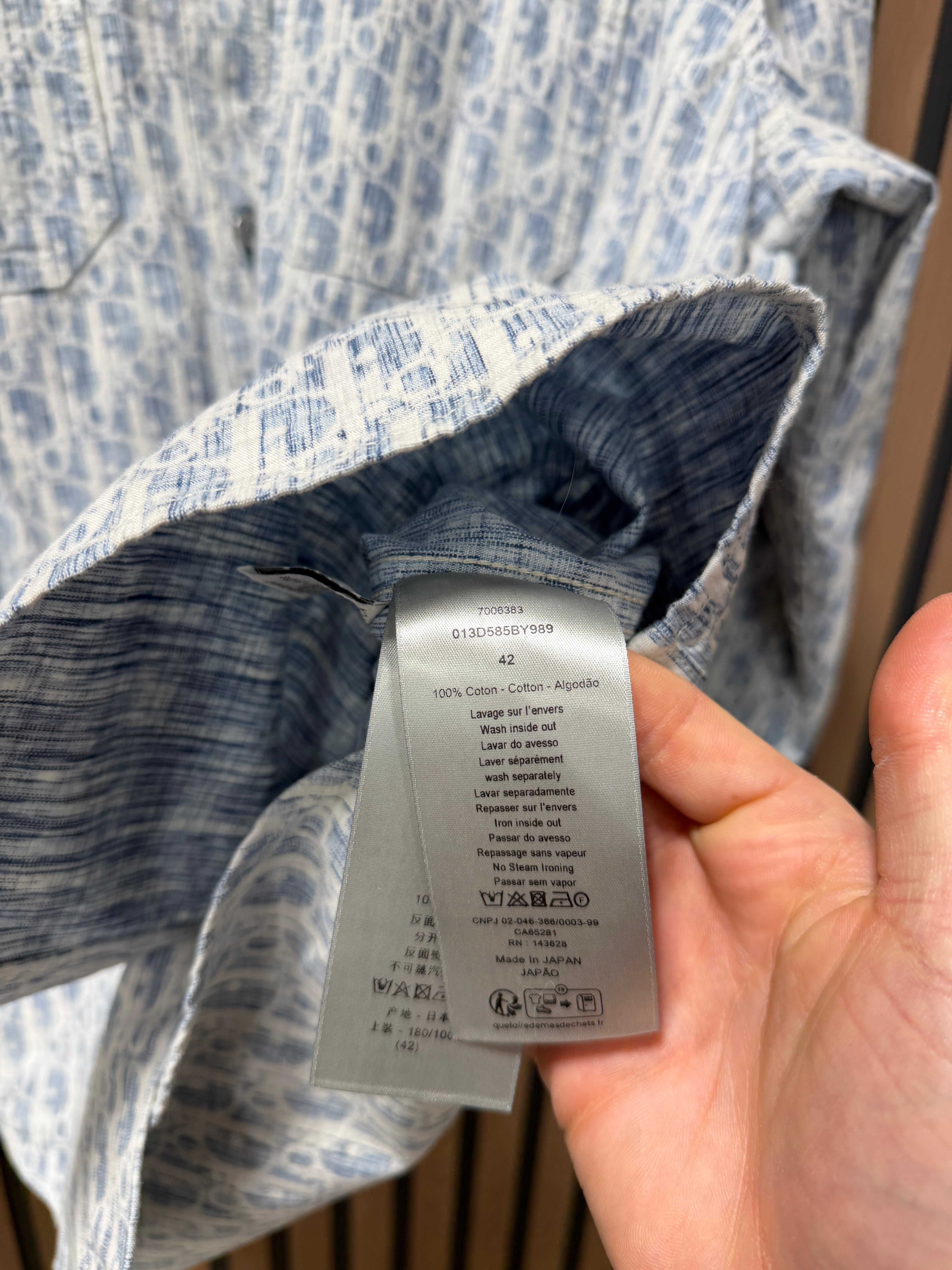 Overshirt Blue and White Dior Oblique Kasuri Cotton Denim Sz 42 (Large)