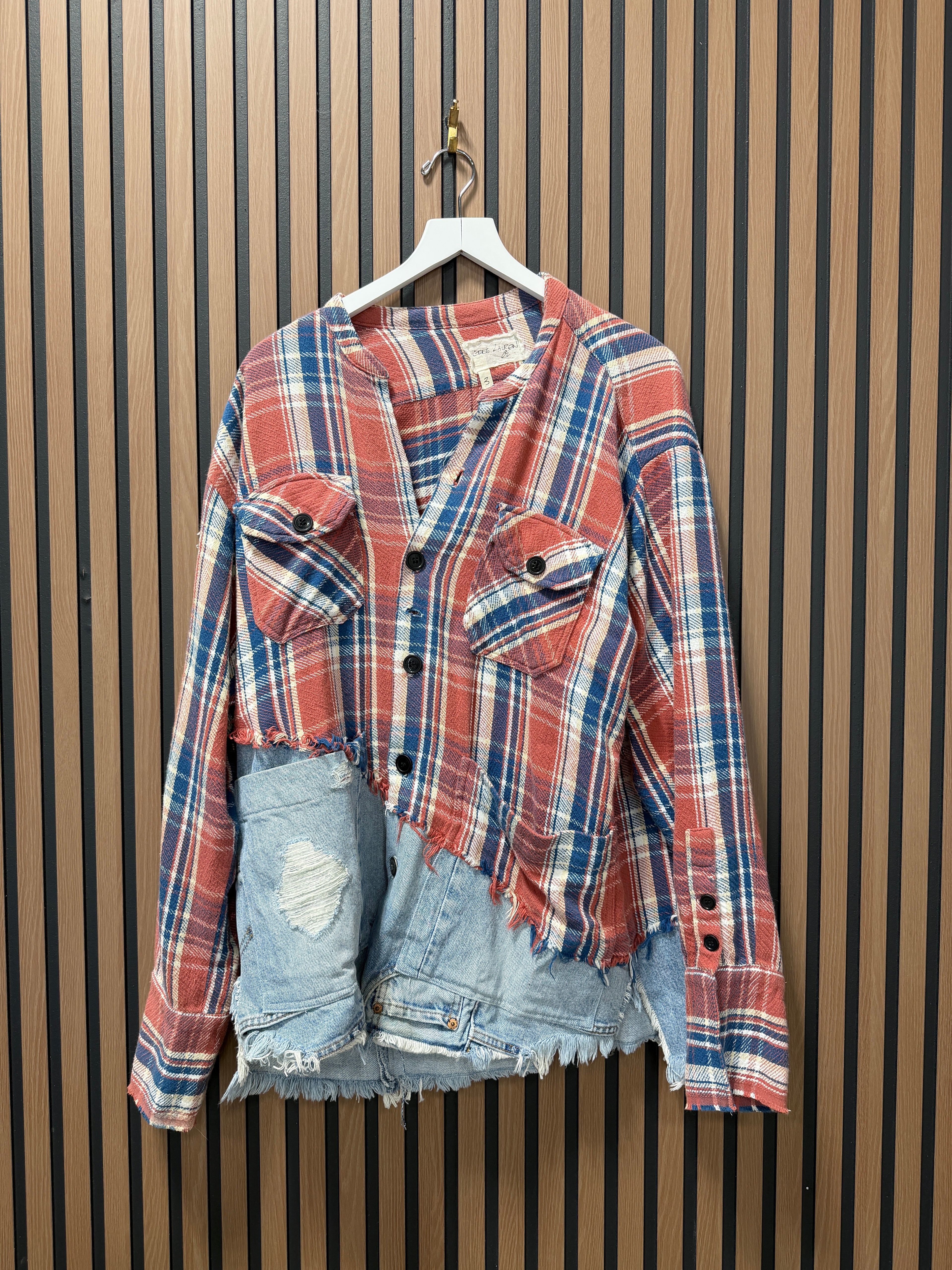 Greg Lauren Plaid Denim Shirt In Green Sz 3 (L/XL)