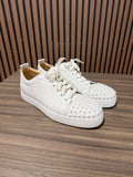 Christian Louboutin Mens Louis Junior Spikes Flat White Leather Sneakers Sz 44