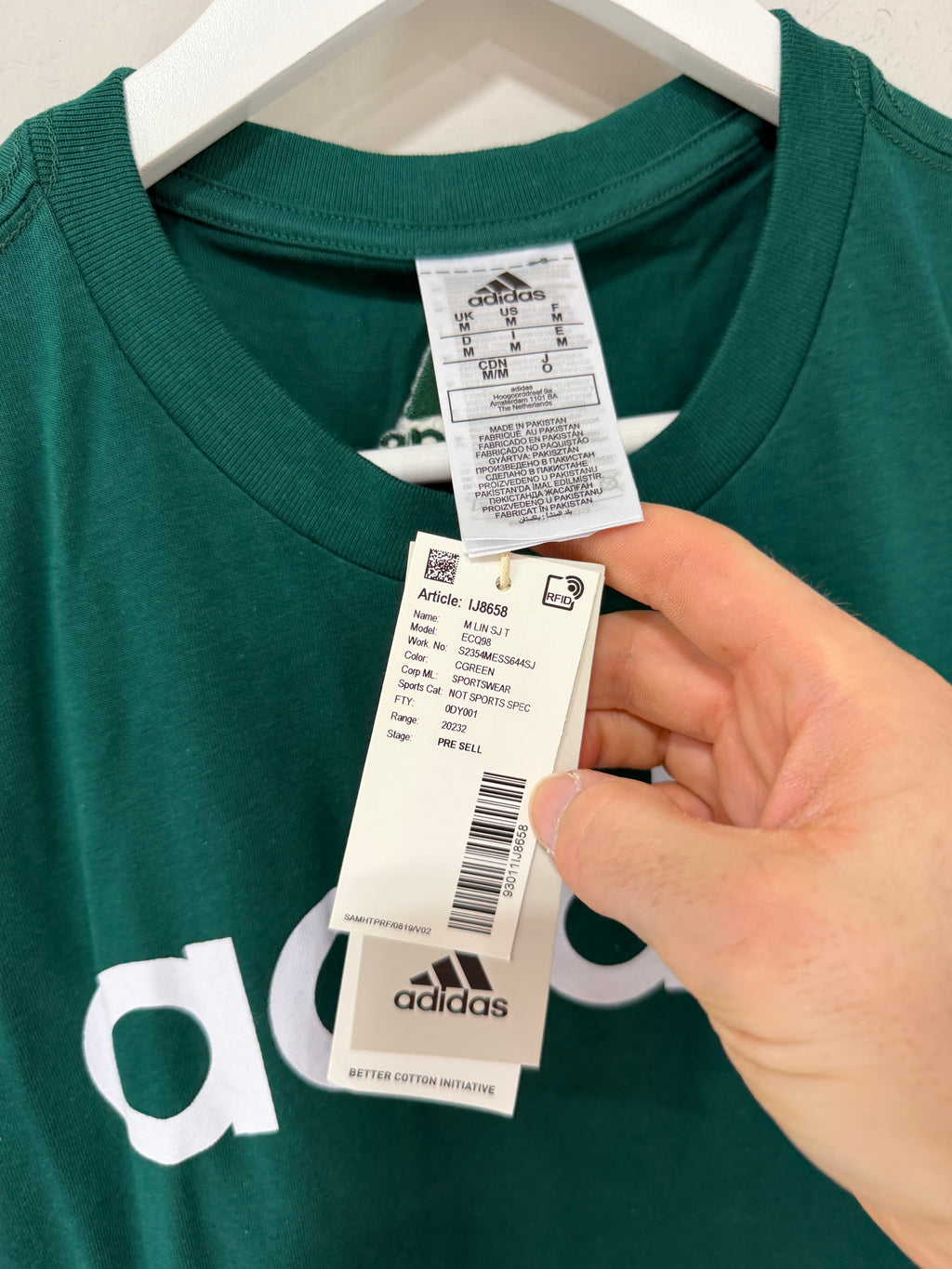 Adidas Essentials Single Jersey Linear Embroidered Logo Shirt College Green