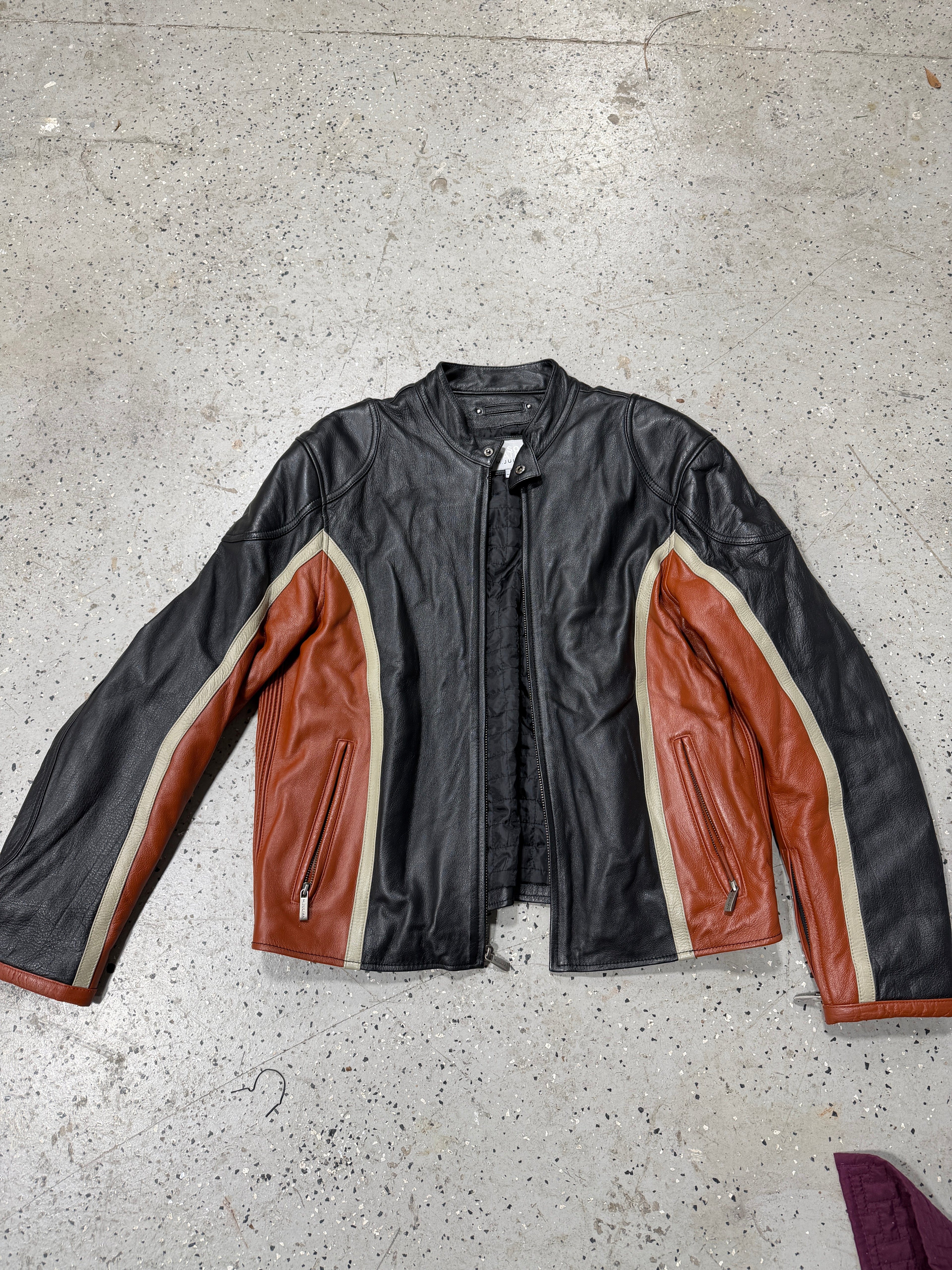Men’s Wilsons Leather M. Julian Motorcycle Jacket Black & Orange Sz L