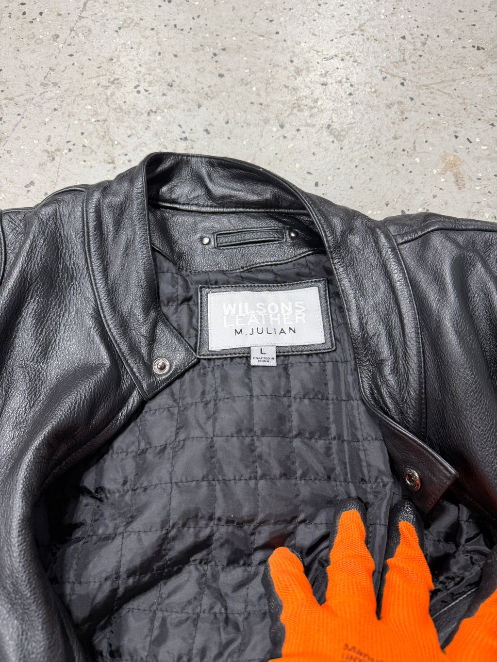 Men’s Wilsons Leather M. Julian Motorcycle Jacket Black & Orange Sz L