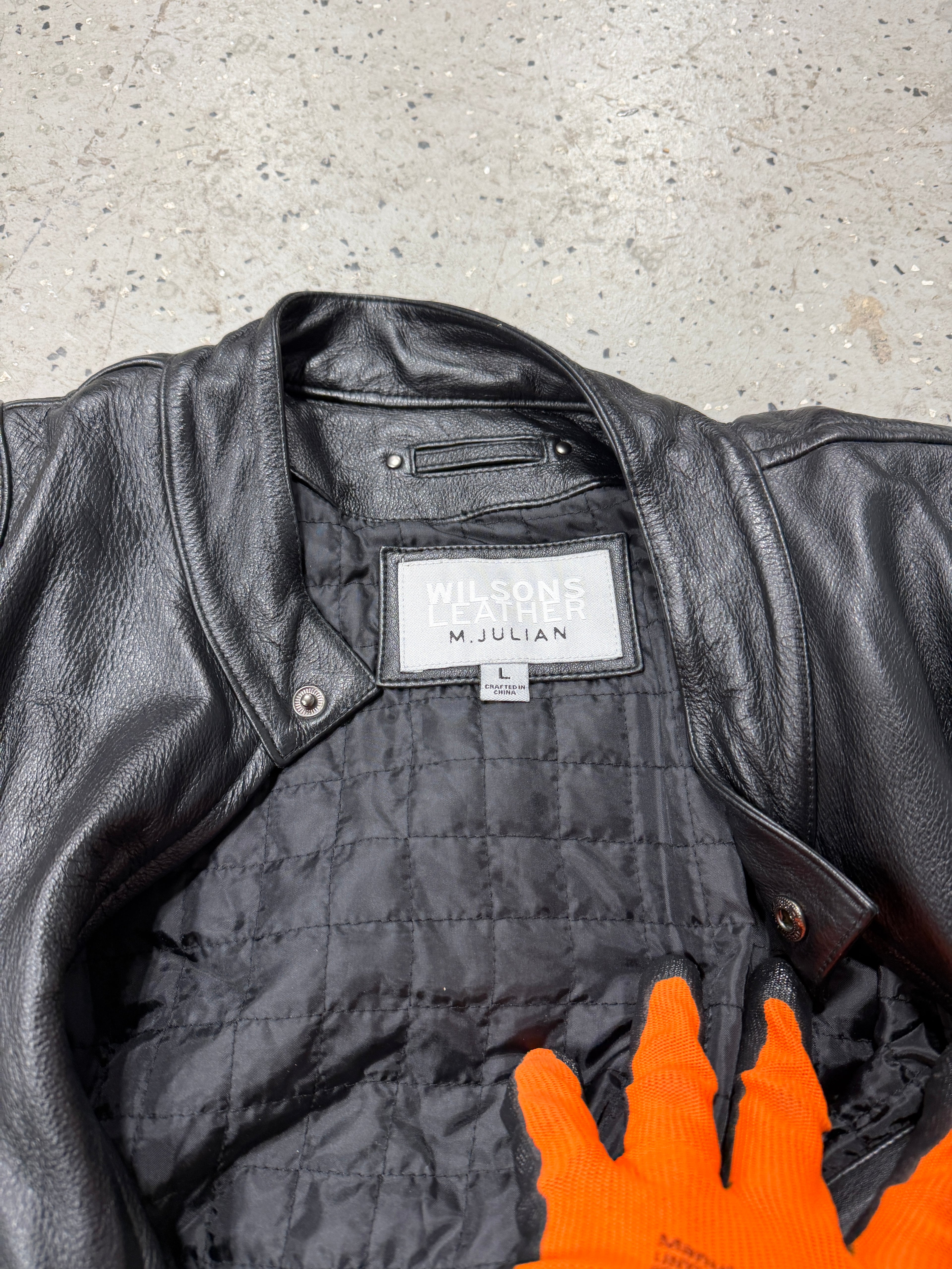 Men’s Wilsons Leather M. Julian Motorcycle Jacket Black & Orange Sz L