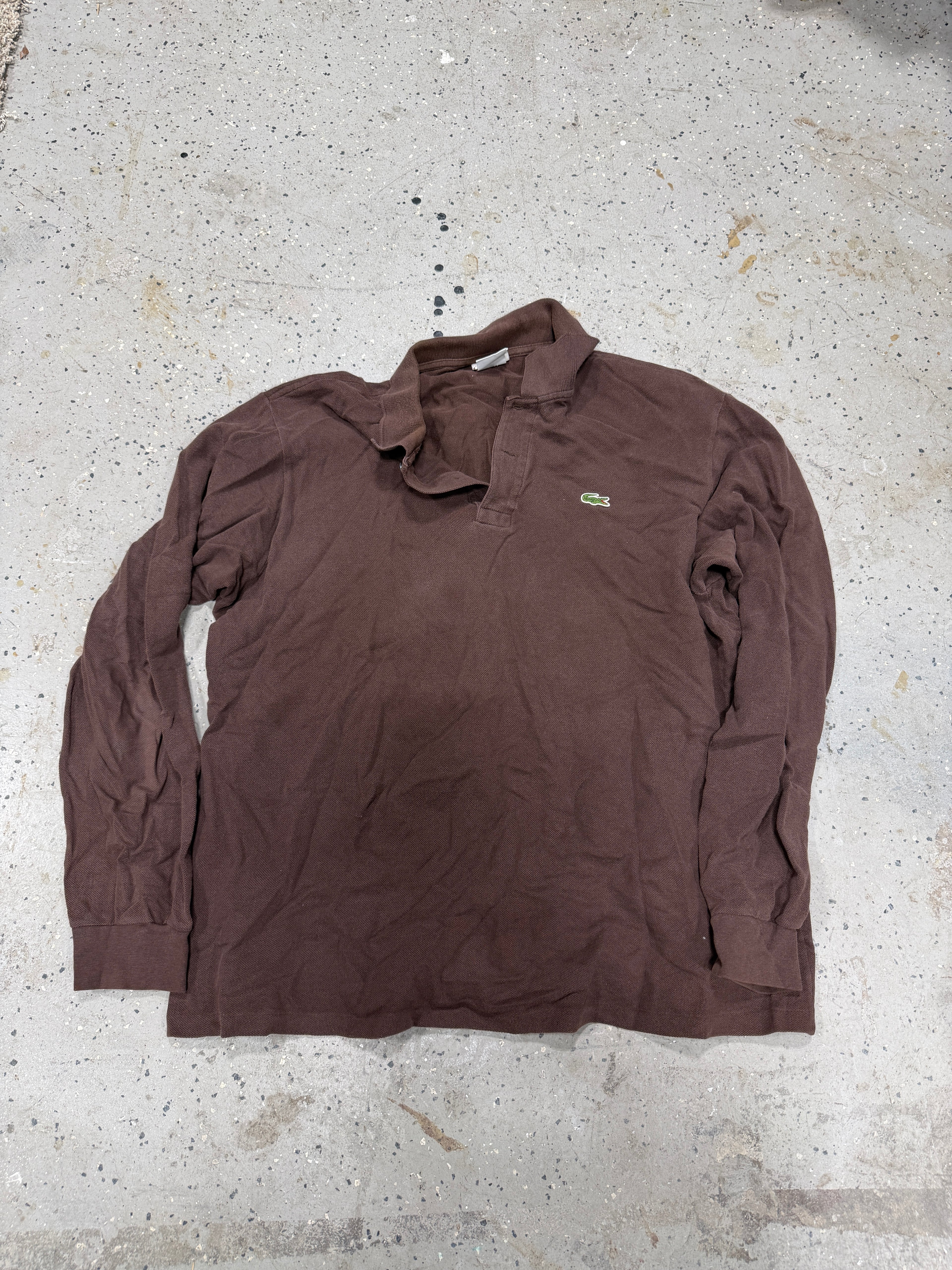 LACOSTE Long Sleeved Brown Knit Casual Polo Shirt Men's 6 (Large)