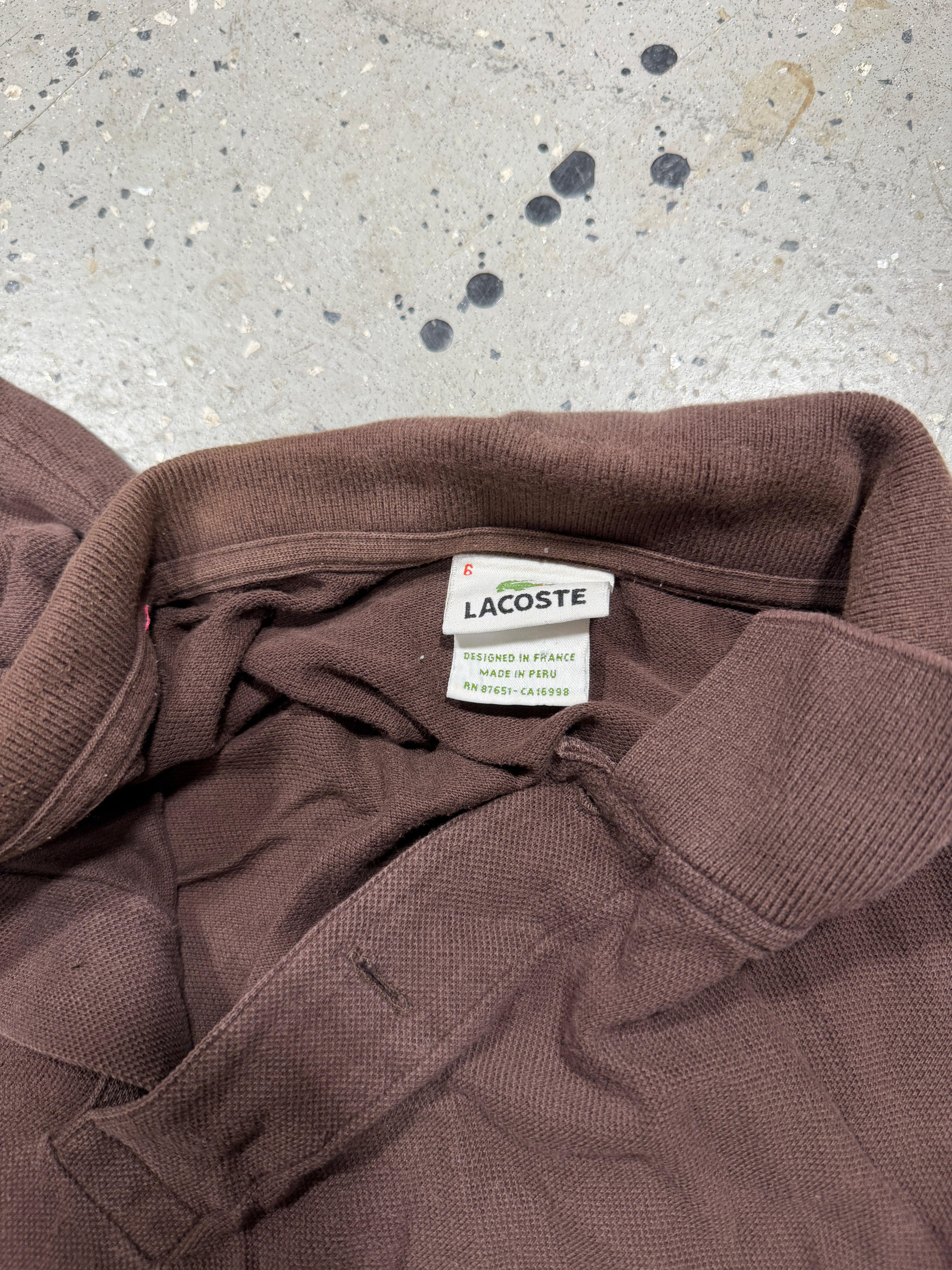 LACOSTE Long Sleeved Brown Knit Casual Polo Shirt Men's 6 (Large)