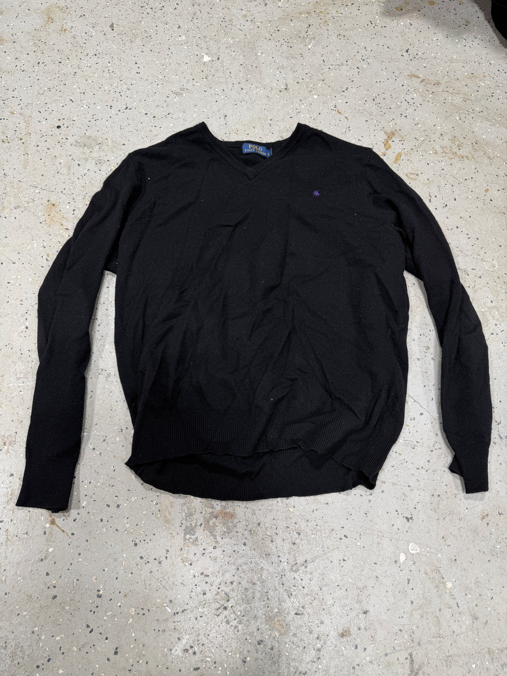 Polo Ralph Lauren Sweater Men Large All Merino Wool Black Pullover V Neck Adult