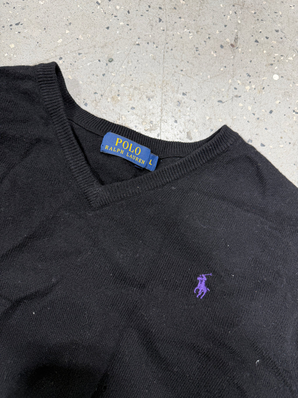 Polo Ralph Lauren Sweater Men Large All Merino Wool Black Pullover V Neck Adult