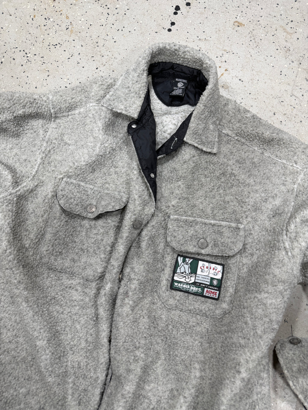 Vintage Warner Bros Jacket Mens Small Fleece Bugs Bunny ACME Studio Looney Tunes Sz Large
