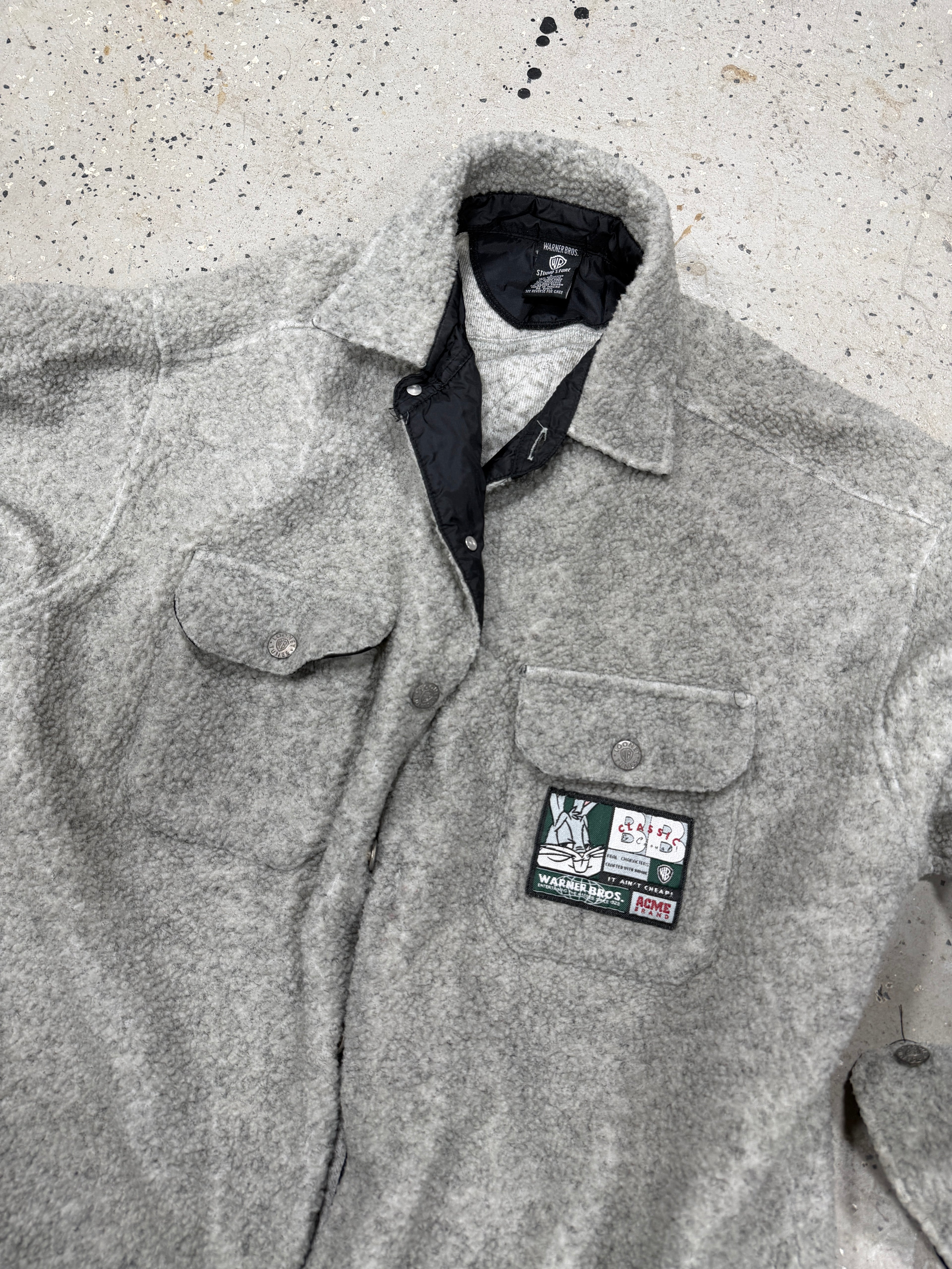 Vintage Warner Bros Jacket Mens Small Fleece Bugs Bunny ACME Studio Looney Tunes Sz Large