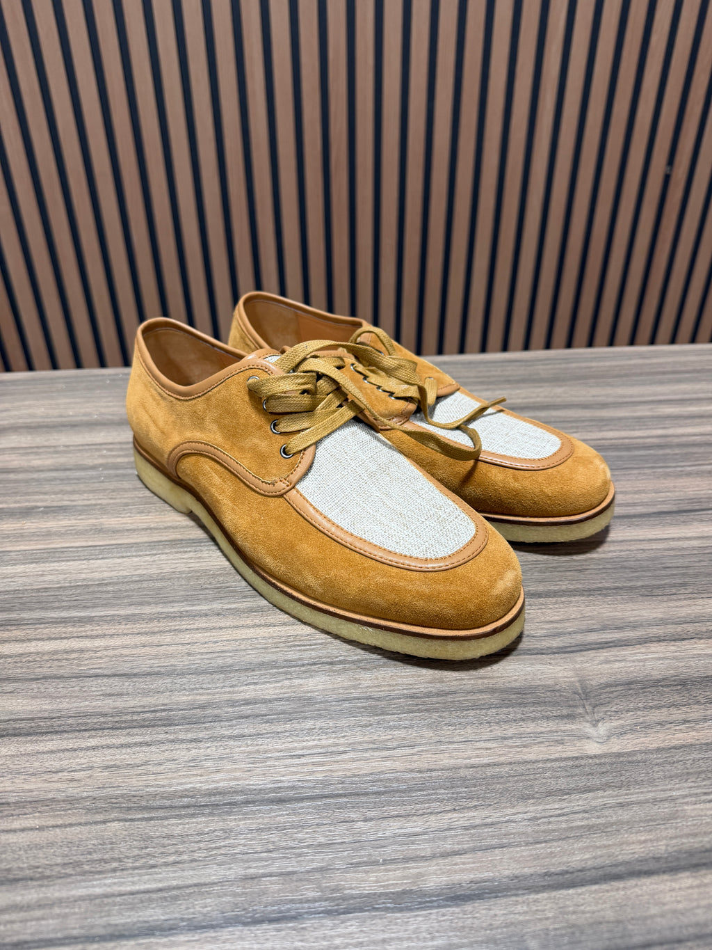 Marc Nolan Beau Shoes Men's 8 Tan Suede Crepe Sole Derby Oxford Sneakers Lace Up Sz 8