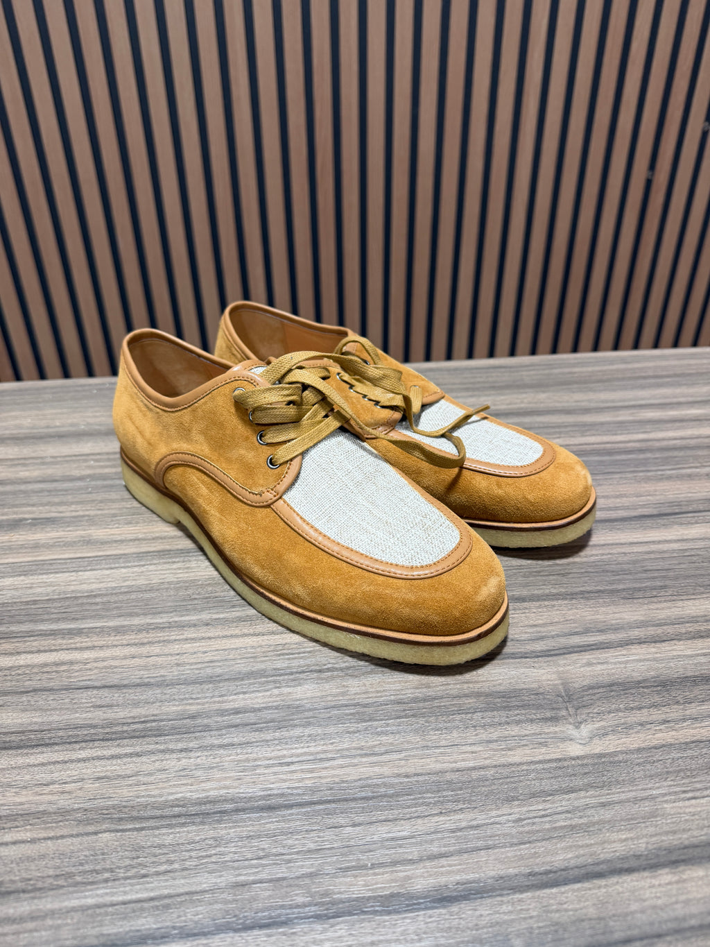 Marc Nolan Beau Shoes Men's 8 Tan Suede Crepe Sole Derby Oxford Sneakers Lace Up Sz 8