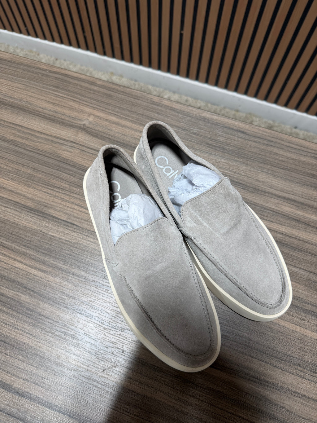 Calvin Klein Mens' Carch Loafers, Light Grey Sz 8