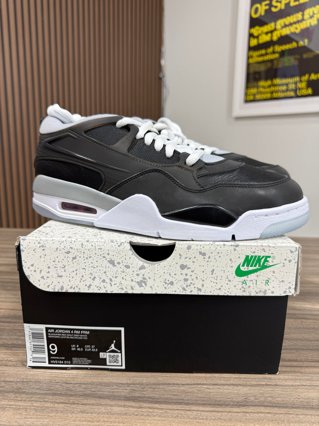 Jordan 4 PRM Black/Wolf Grey Sz 9