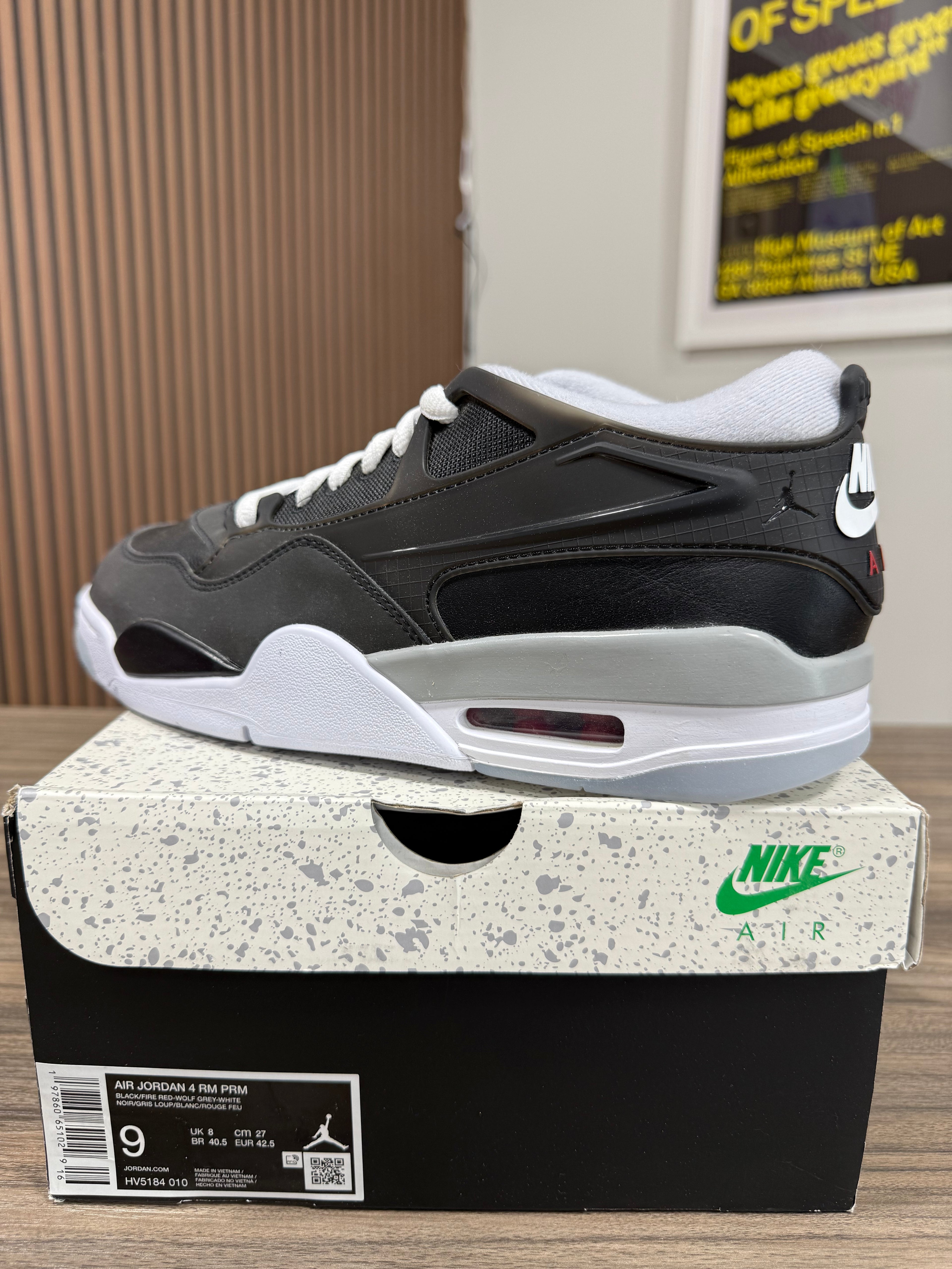 Jordan 4 PRM Black/Wolf Grey Sz 9